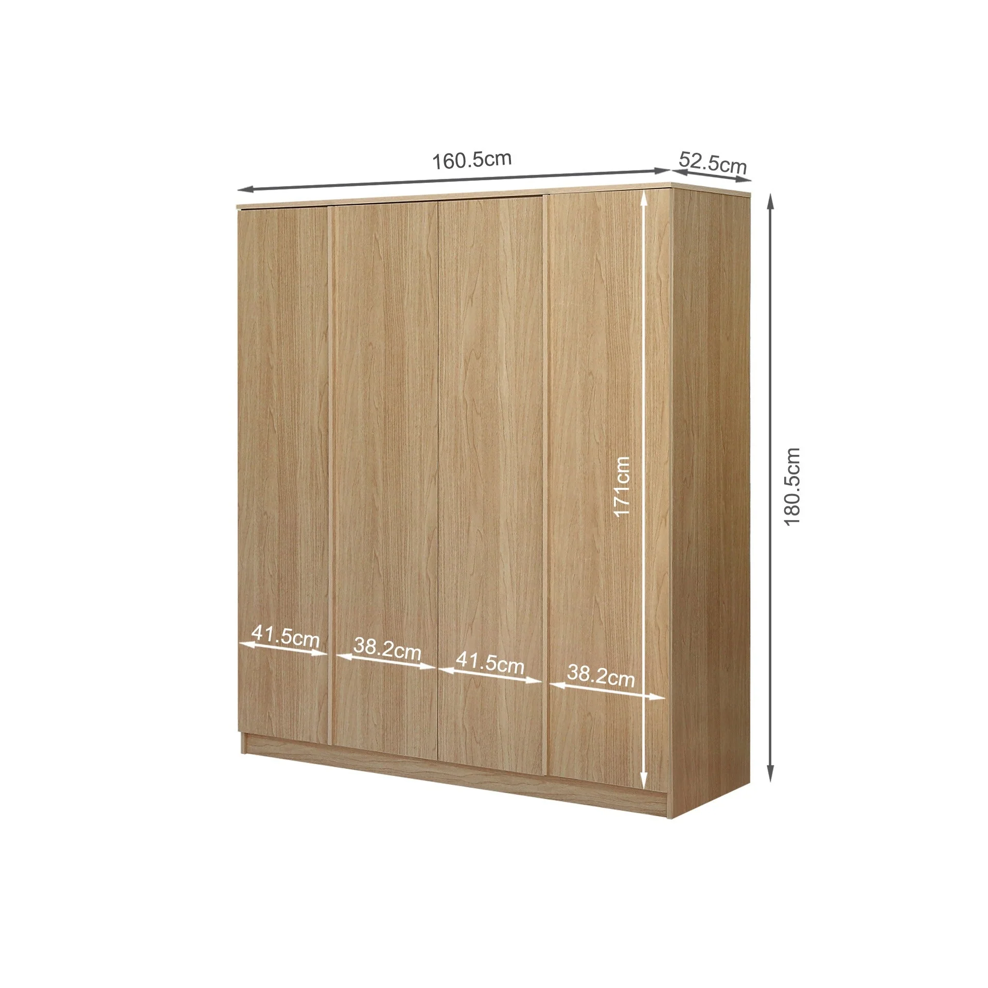 Benny 4 Door Wardrobe - Light Teak - Image 12