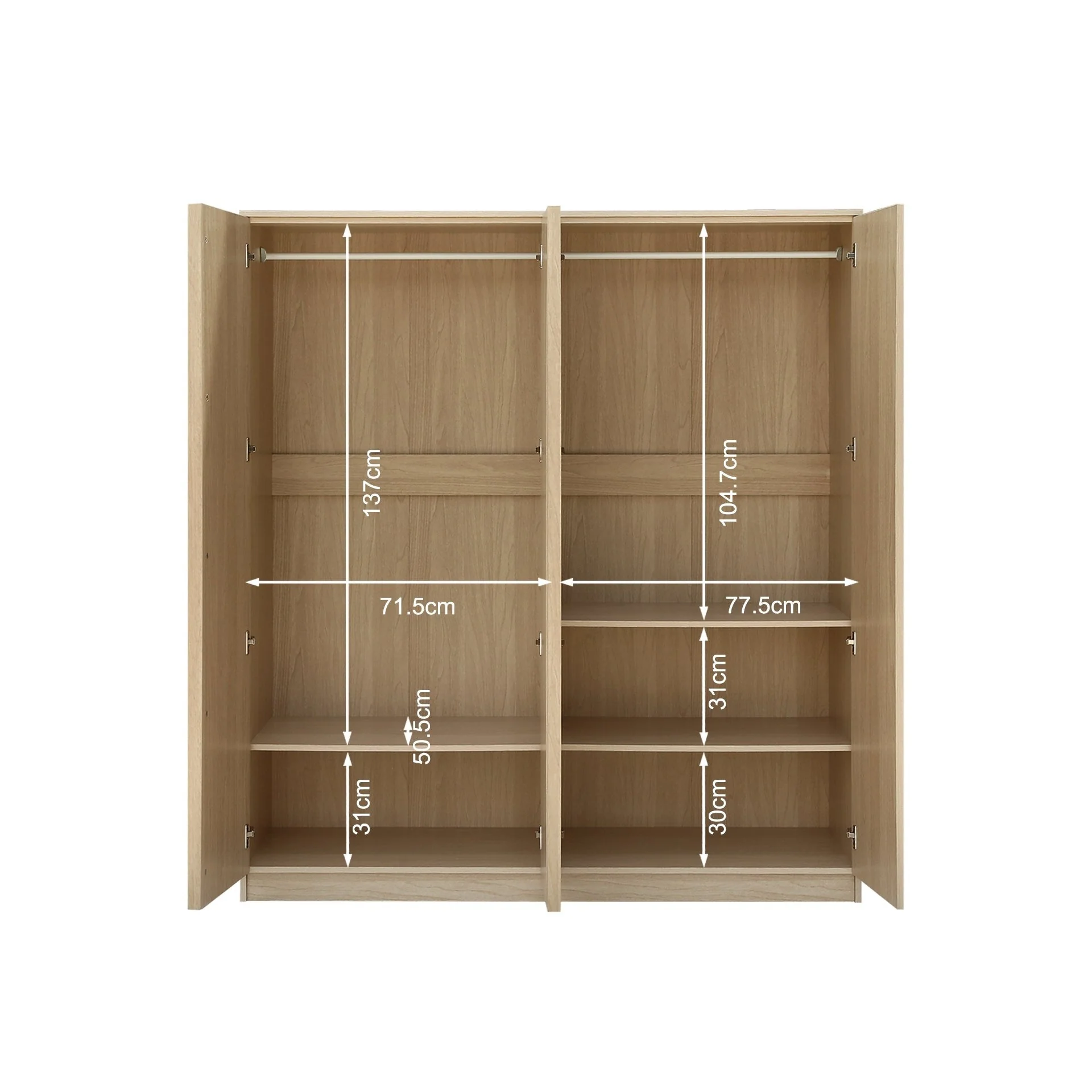 Benny 4 Door Wardrobe - Light Teak - Image 13