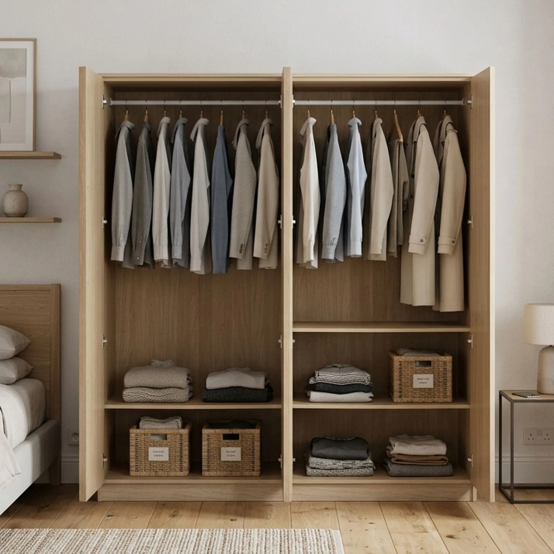 Benny 4 Door Wardrobe - Light Teak - Image 5