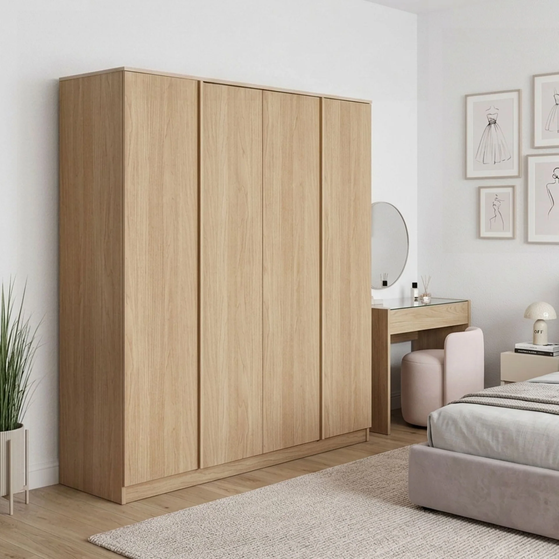 Benny 4 Door Wardrobe - Light Teak - Image 6