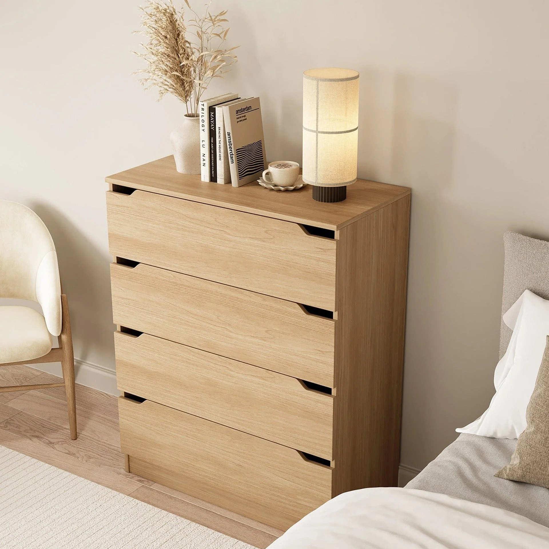 Benny 4 Drawers Tallboy - Light Teak - Image 2