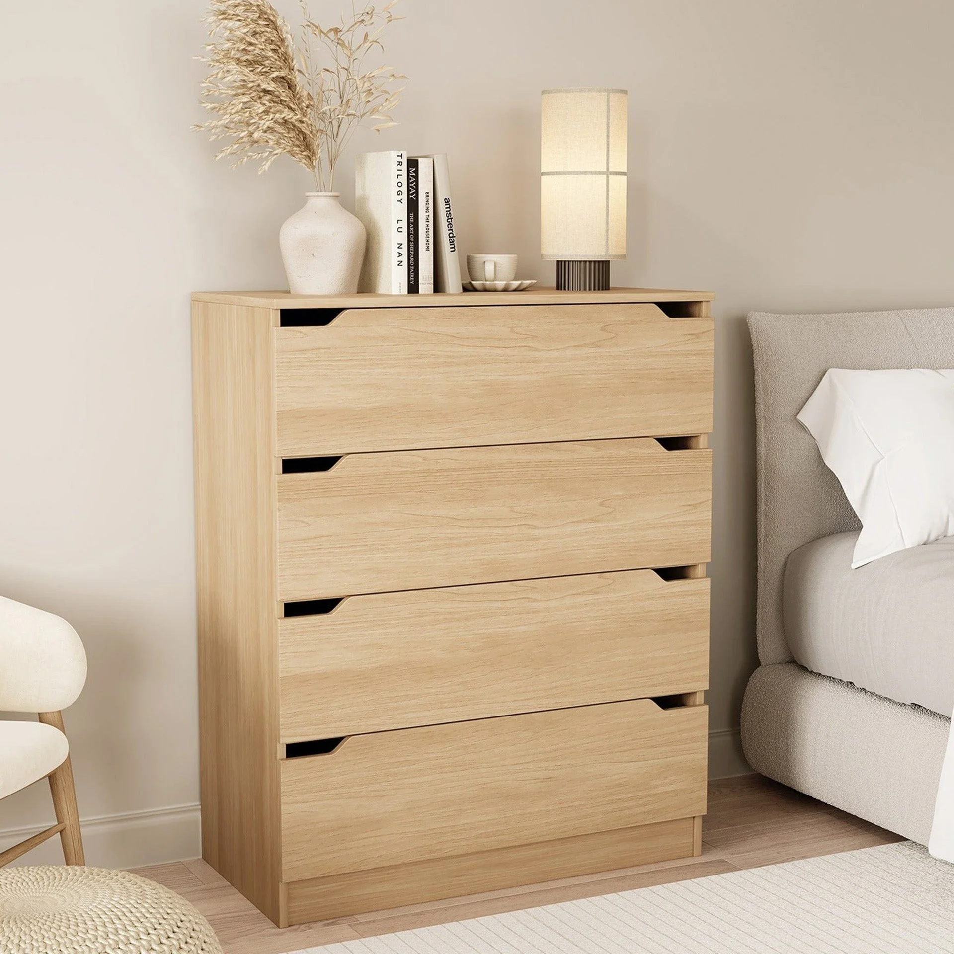 Benny 4 Drawers Tallboy - Light Teak - Image 3