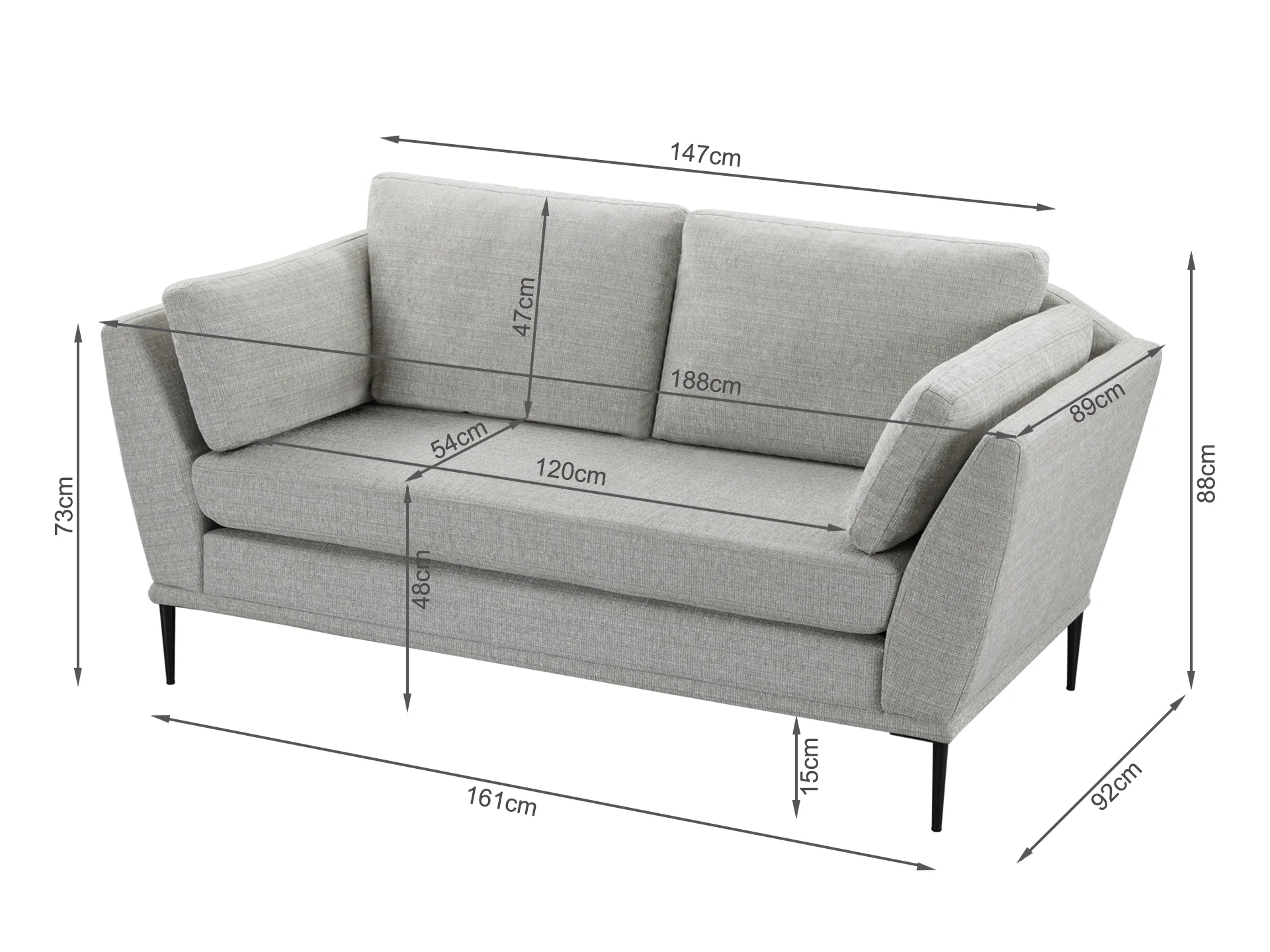 Berlin 2 Seater Sofa - Light Grey - Image 7