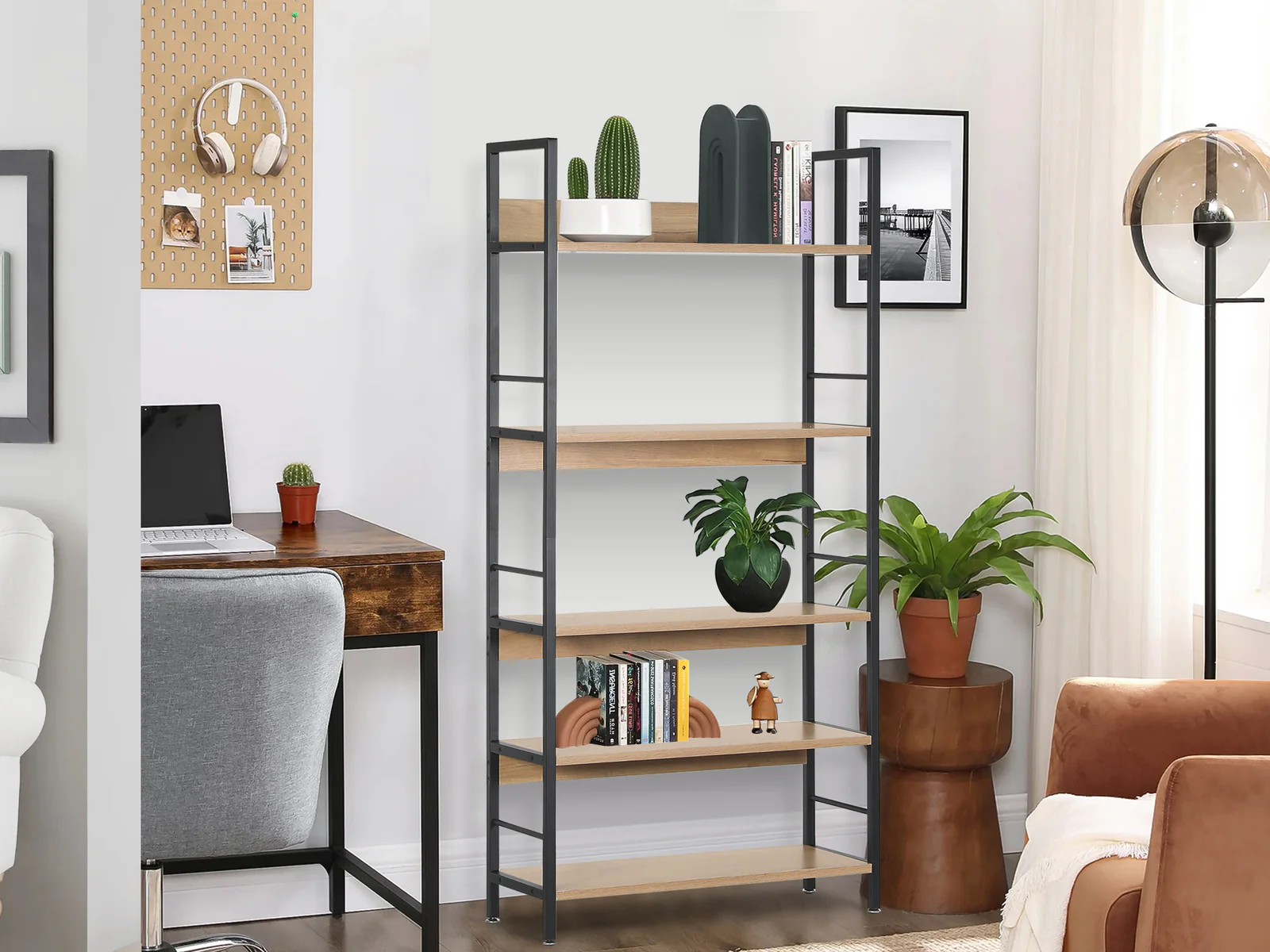 BIEL 5 Tier Bookshelf - Oak - Image 2