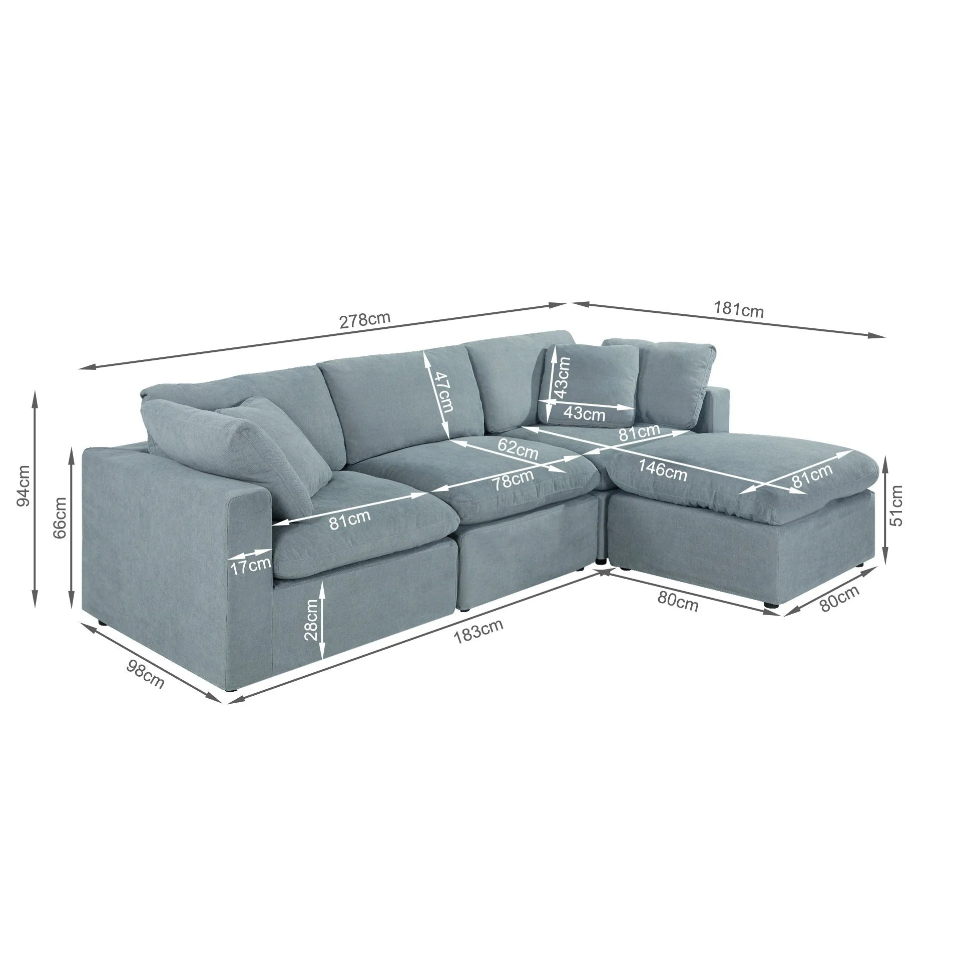 Bishopston Duck Feather Filled Modular Sofa - Grey - Image 16