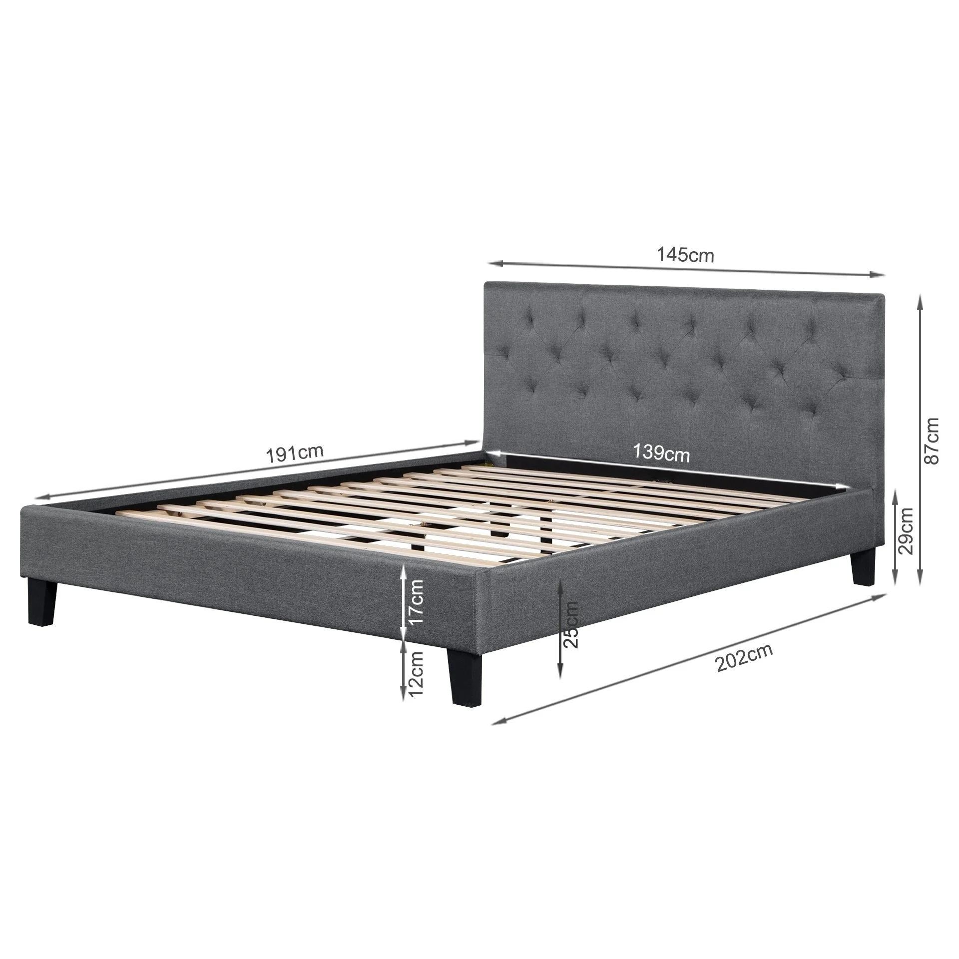 Blane Double Bed Frame - Dark Grey - Image 15