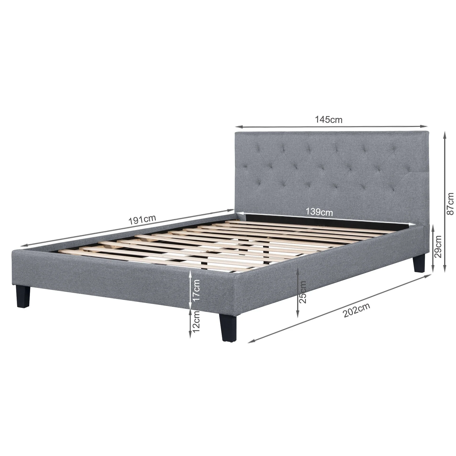 Blane Double Bed Frame - Grey - Image 15