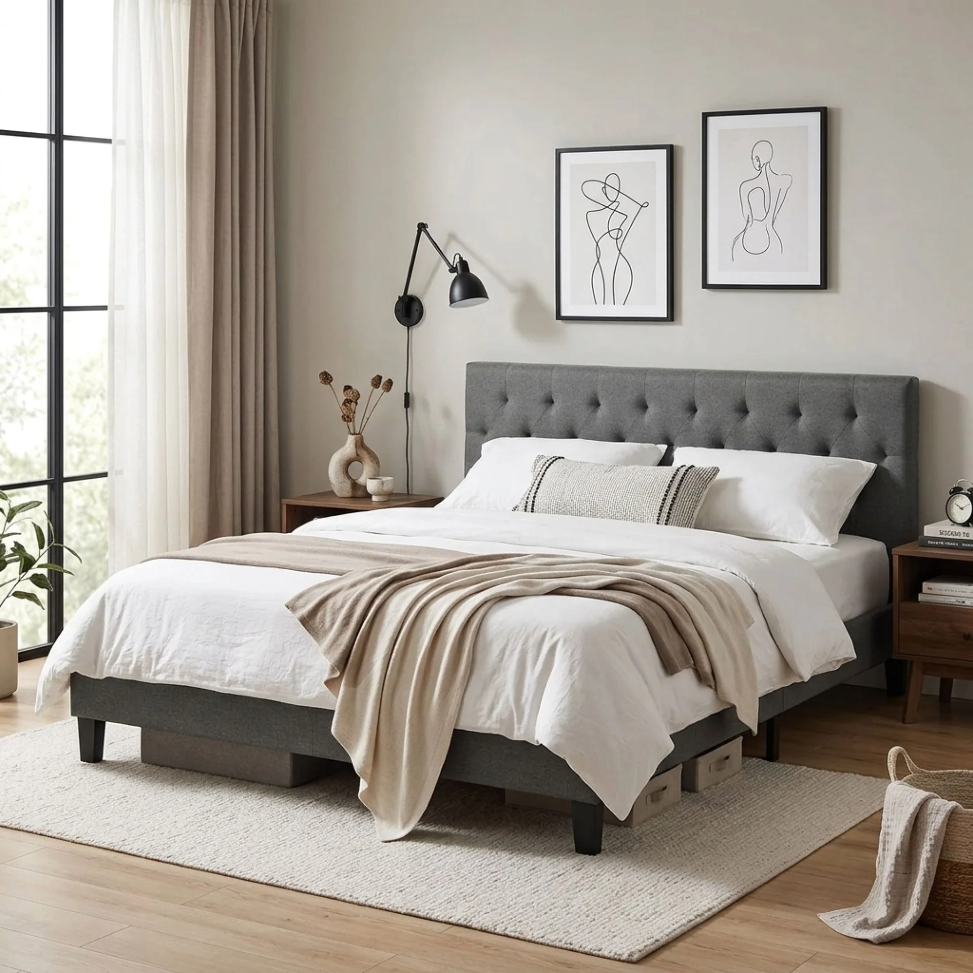 Blane King Bed Frame - Dark Grey - Image 3