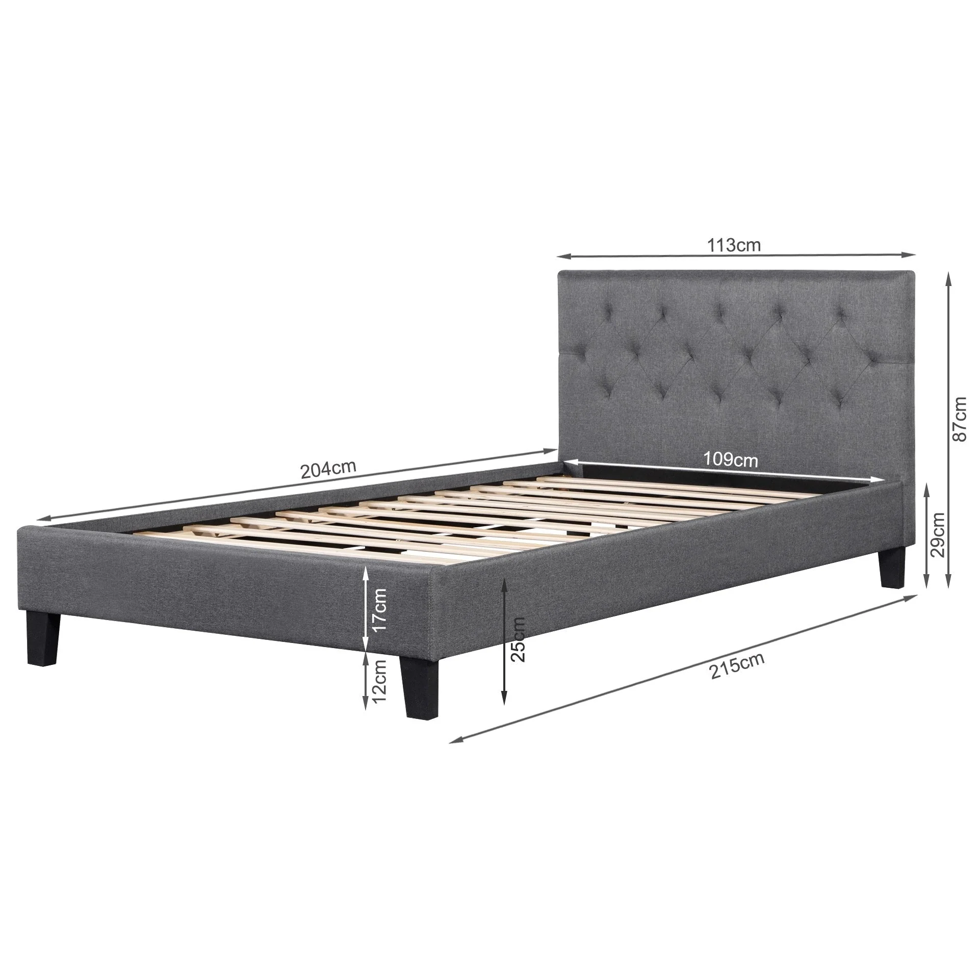 Blane King Single Bed Frame - Dark Grey - Image 14