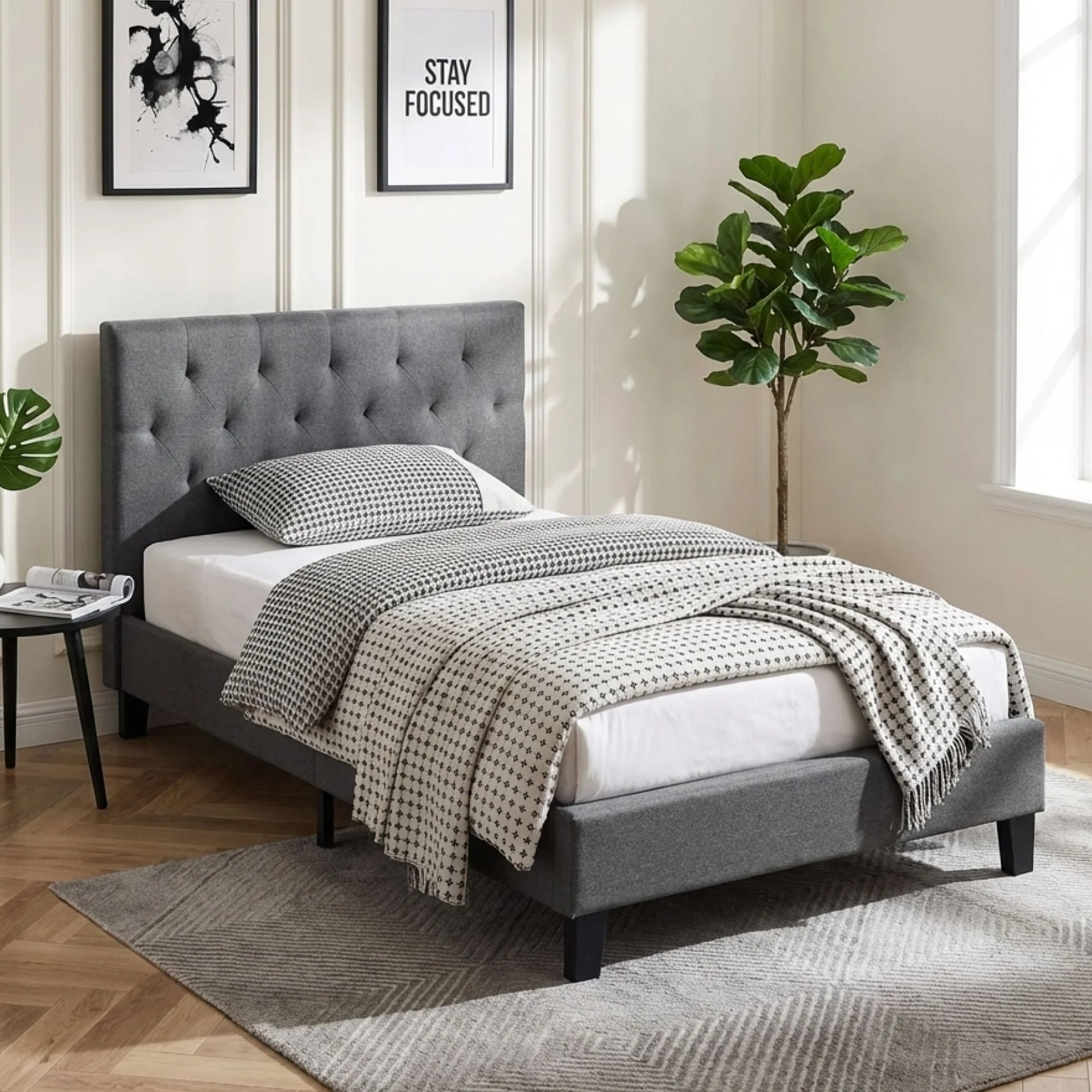 Blane King Single Bed Frame - Dark Grey - Image 3