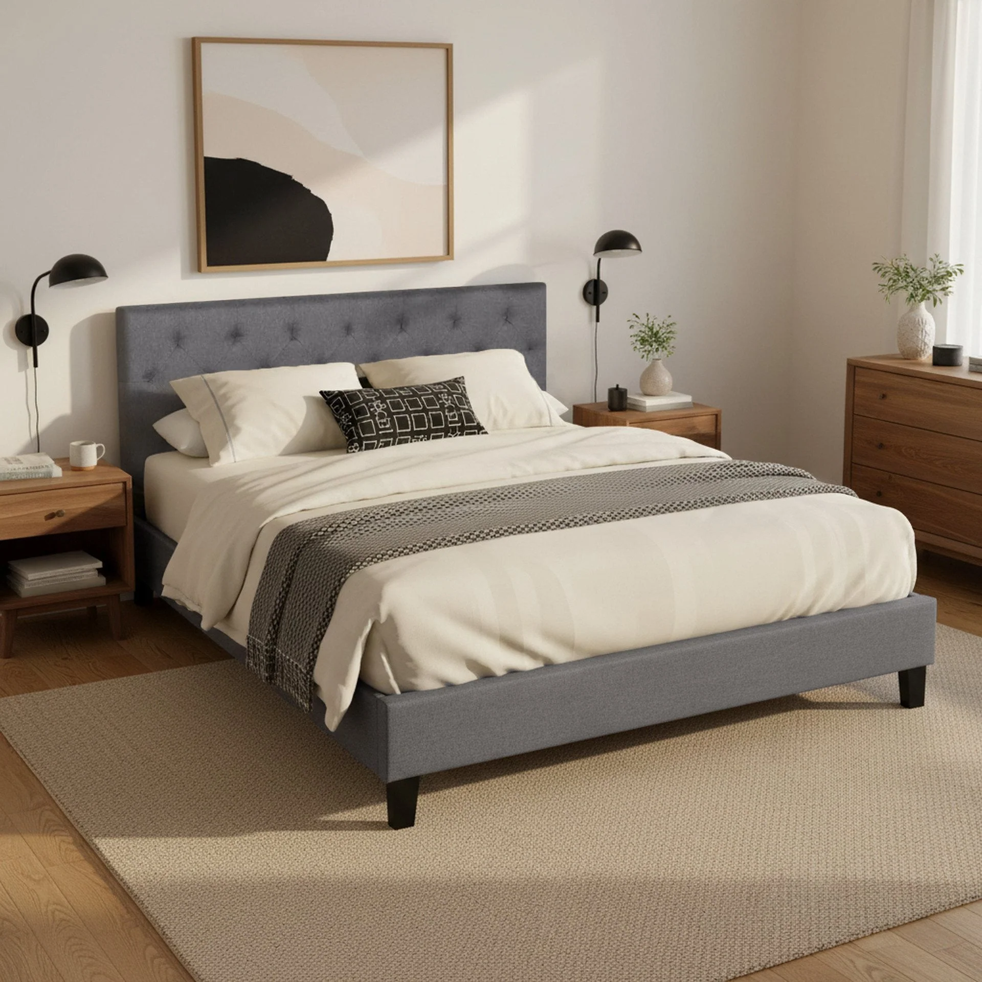 Blane Queen Bed Frame - Dark Grey - Image 3