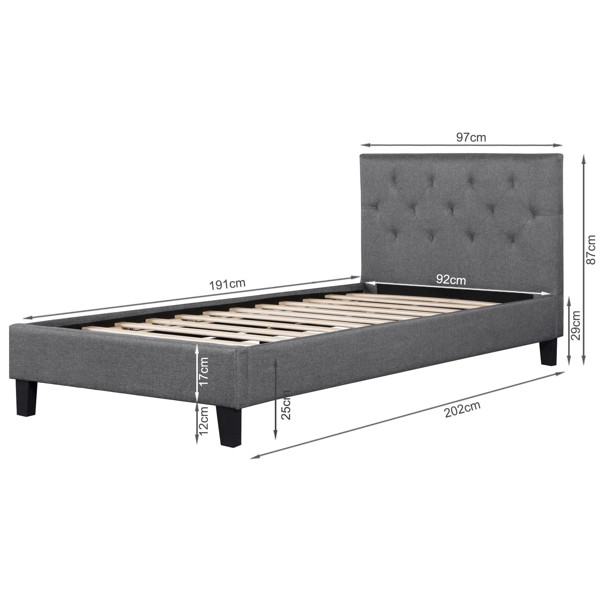 Blane Single Bed Frame - Dark Grey - Image 15