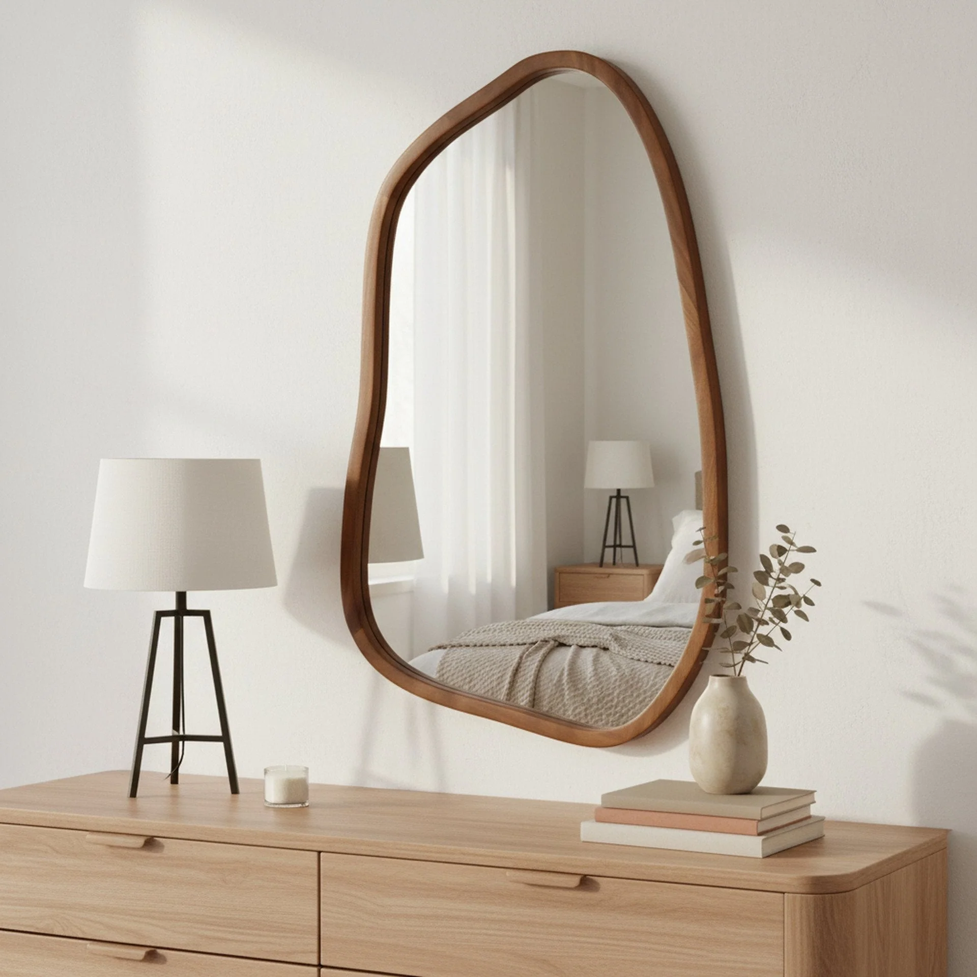 Bliss Pebble Wall Mirror 80cm - Light Wood - Image 4