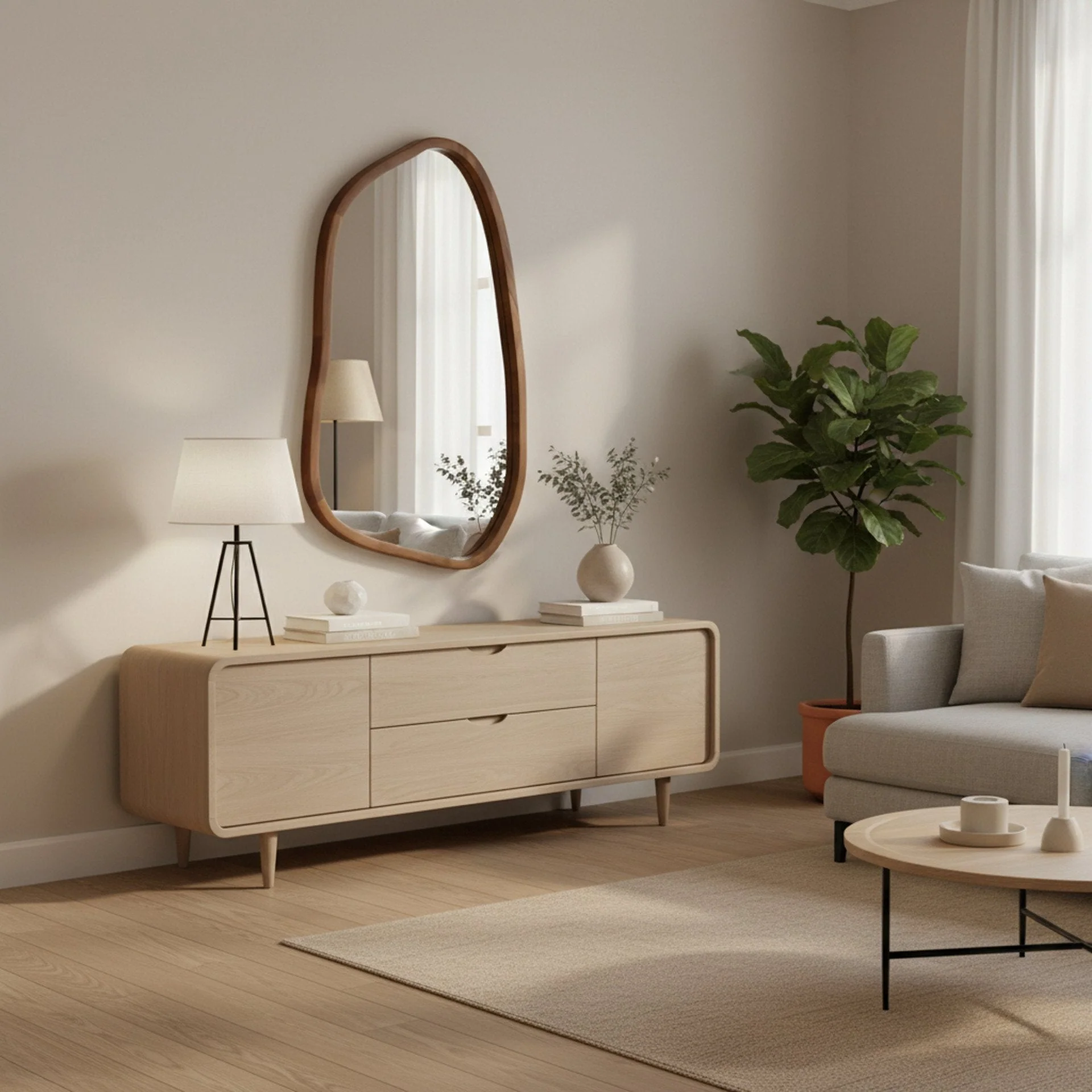 Bliss Pebble Wall Mirror 80cm - Light Wood - Image 8