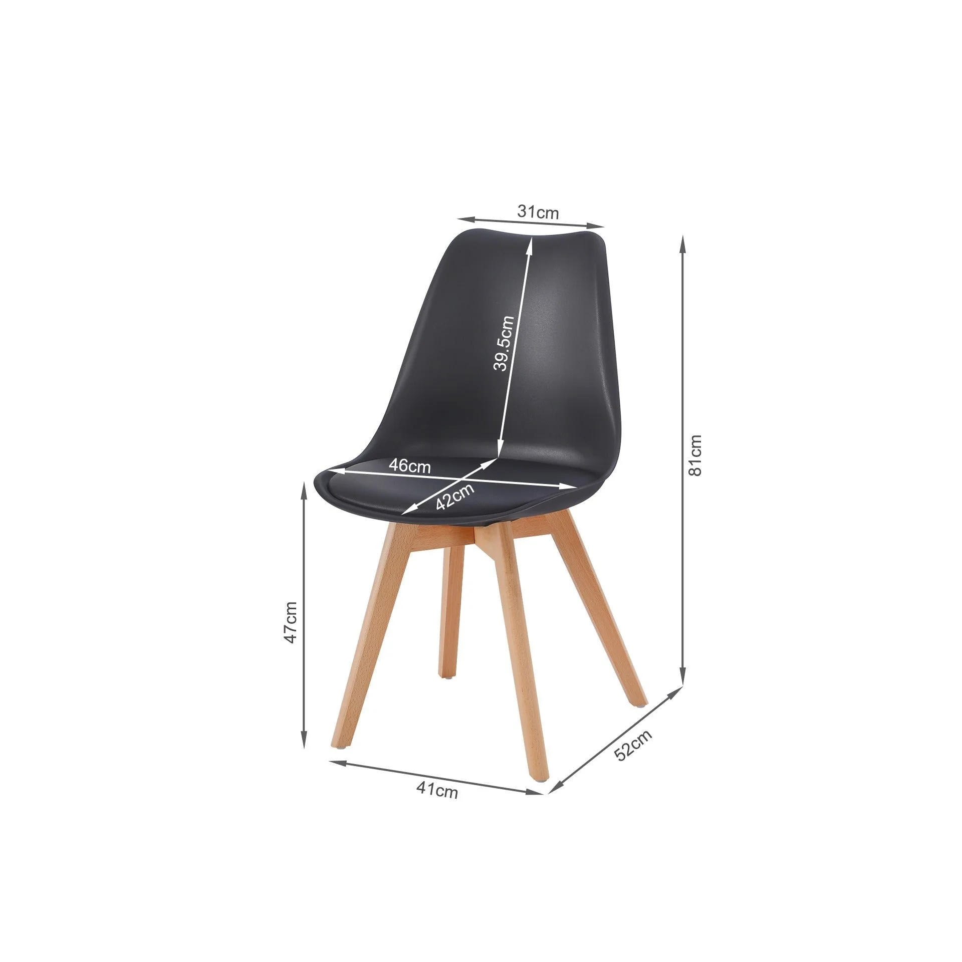 Bodhi Dining Chair with Padded Seat - Set of 4 - Black - Image 6