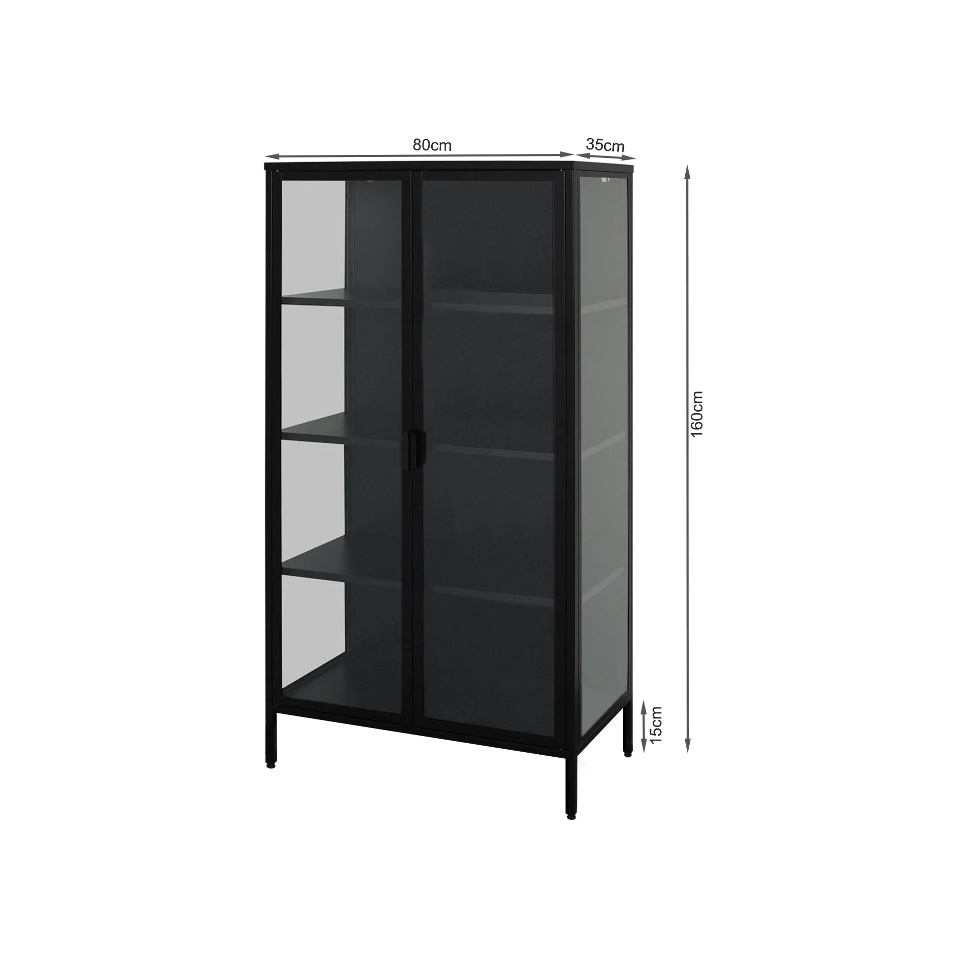 Boise 1.6m 2 Door Display Cabinet - Black - Image 8