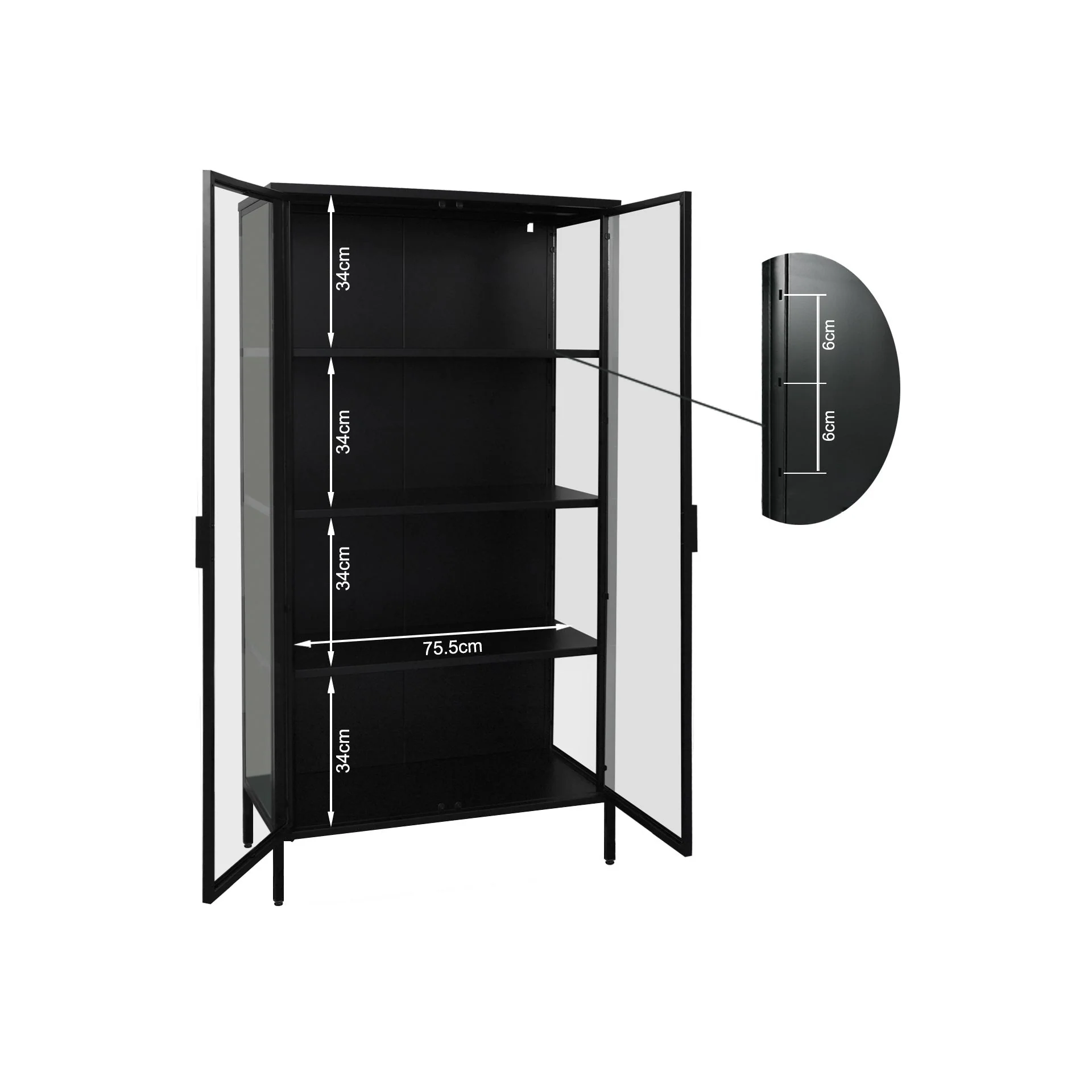 Boise 1.6m 2 Door Display Cabinet - Black - Image 9