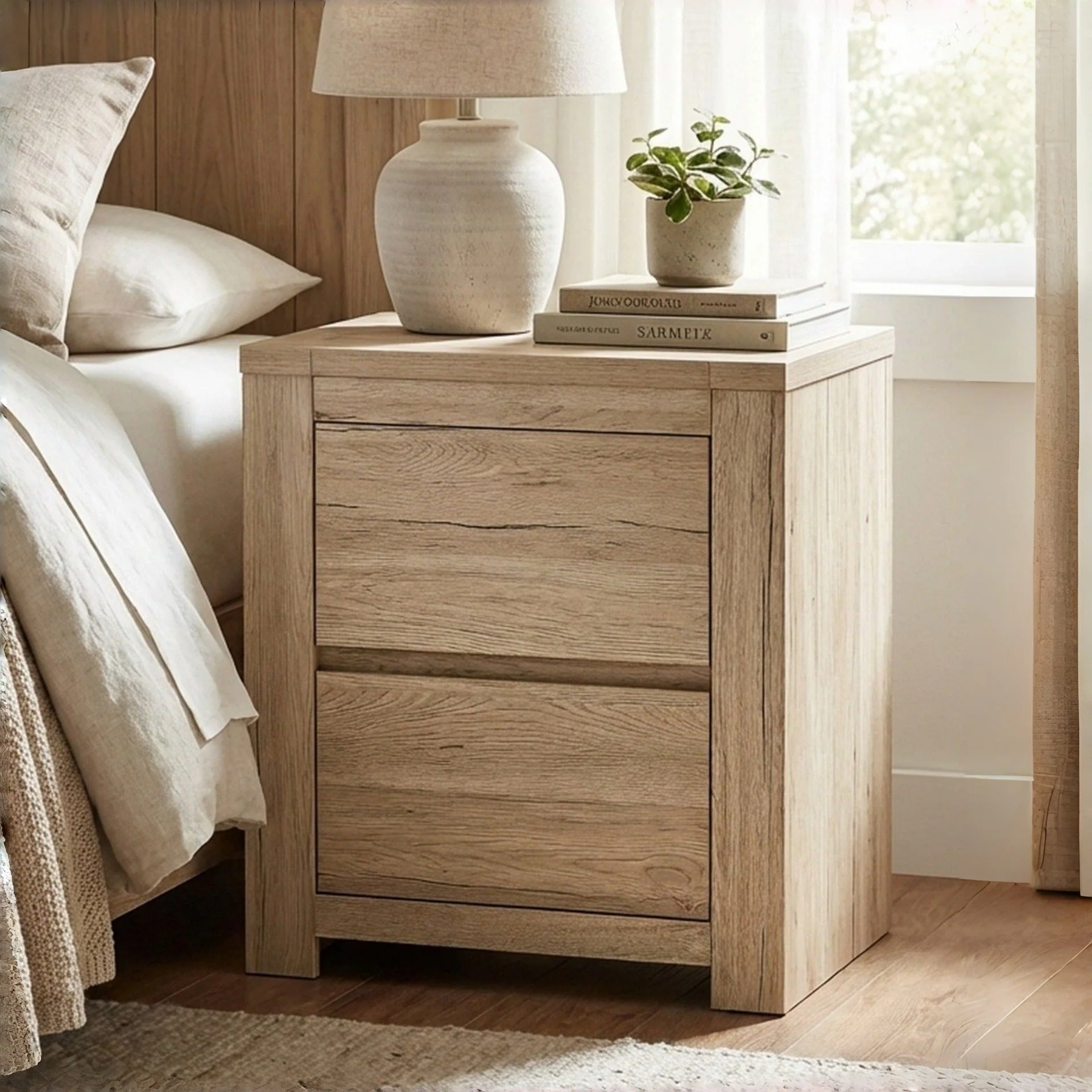 Borneo Wooden Bedside Table - Oak - Image 3