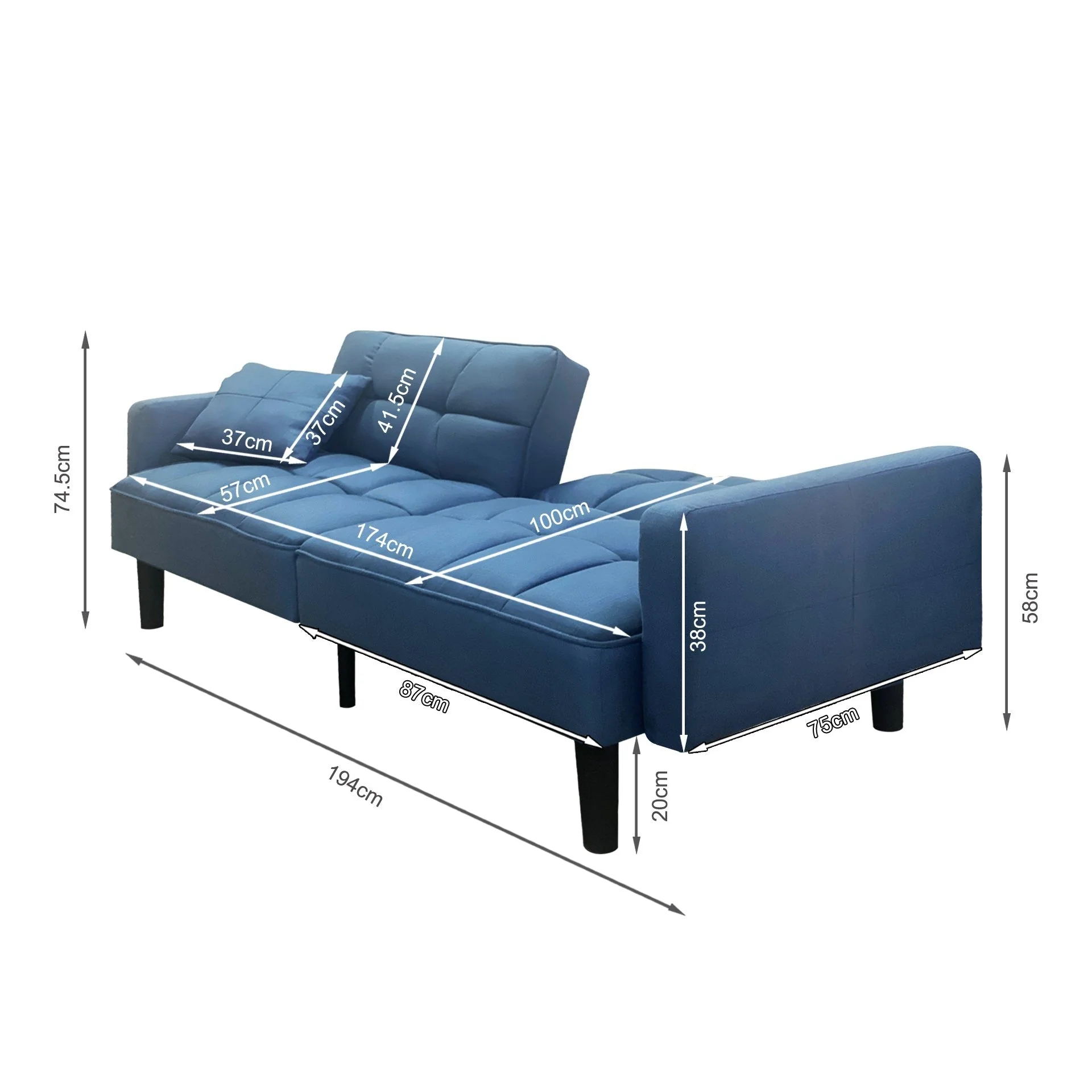 Boston 3 Seater Sofa Bed - Steel Blue - Image 15