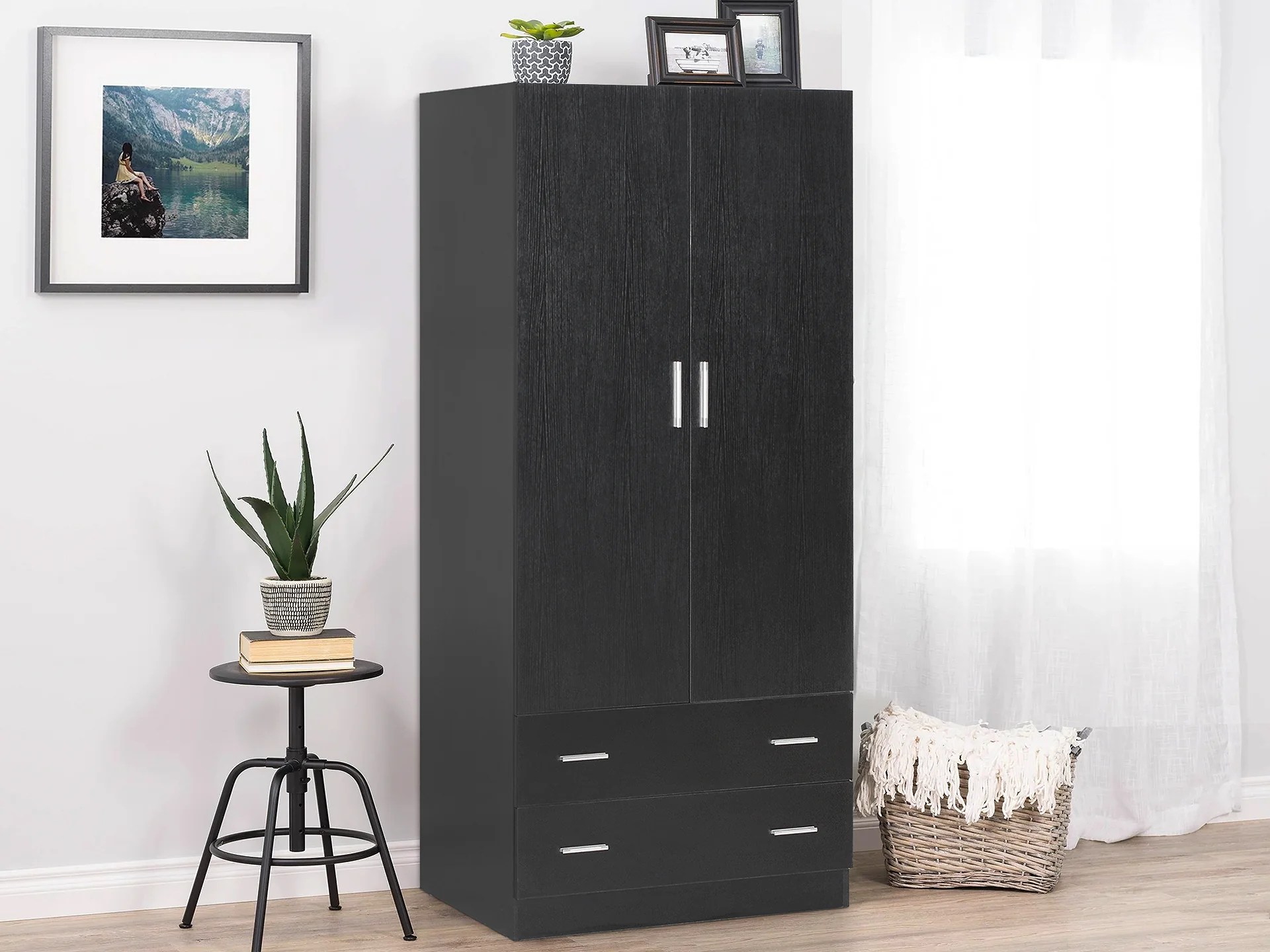 Bram 2 Door Wardrobe with 2 Drawers - Black - Image 2