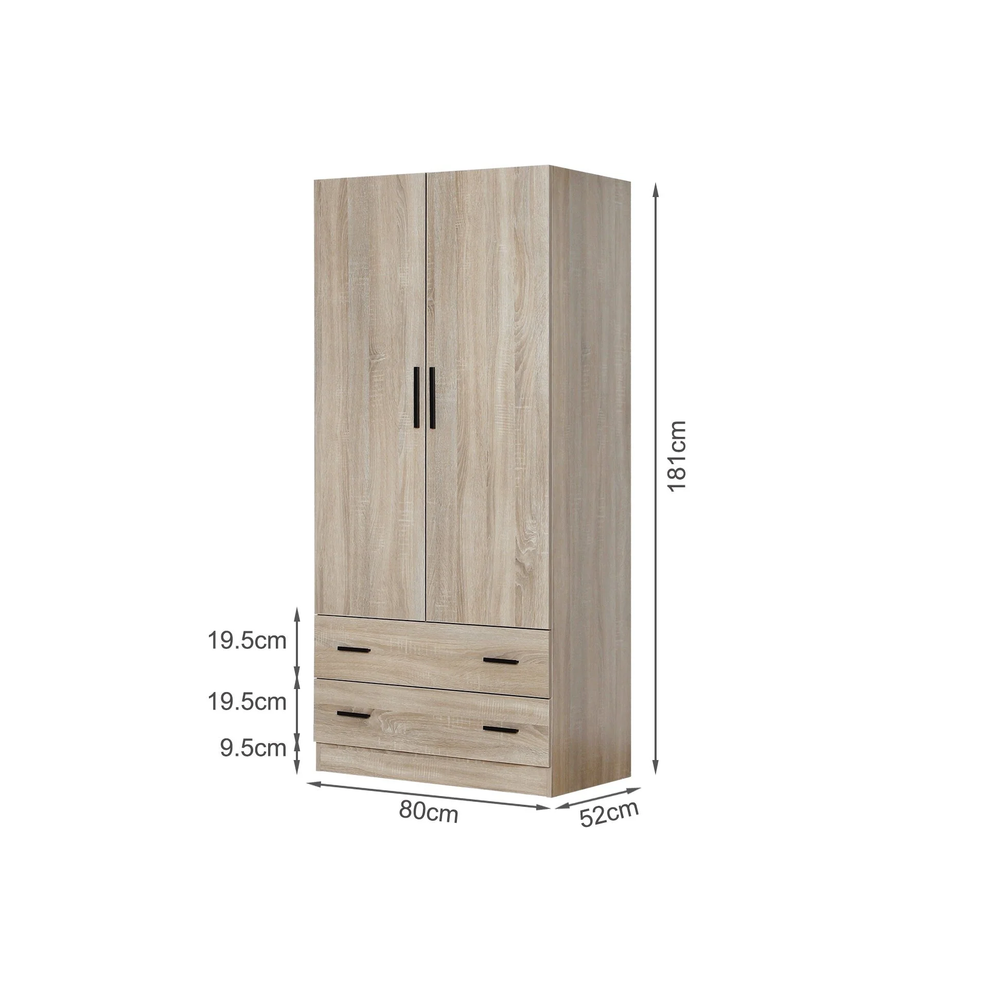 Bram 2 Door Wardrobe with 2 Drawers - Oak - Image 10