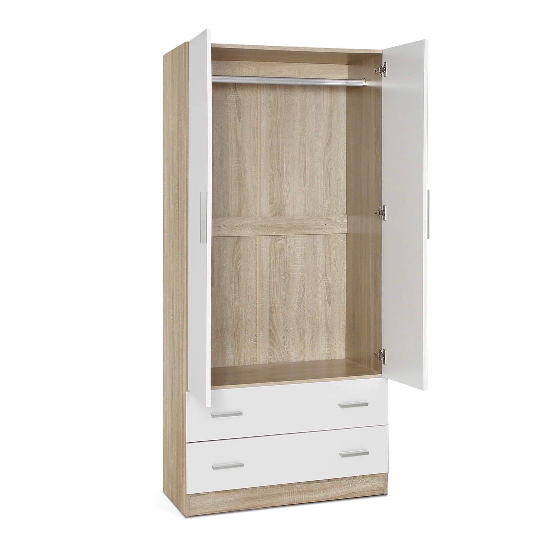 Bram 2 Door Wardrobe with 2 Drawers - Oak + White - Image 10