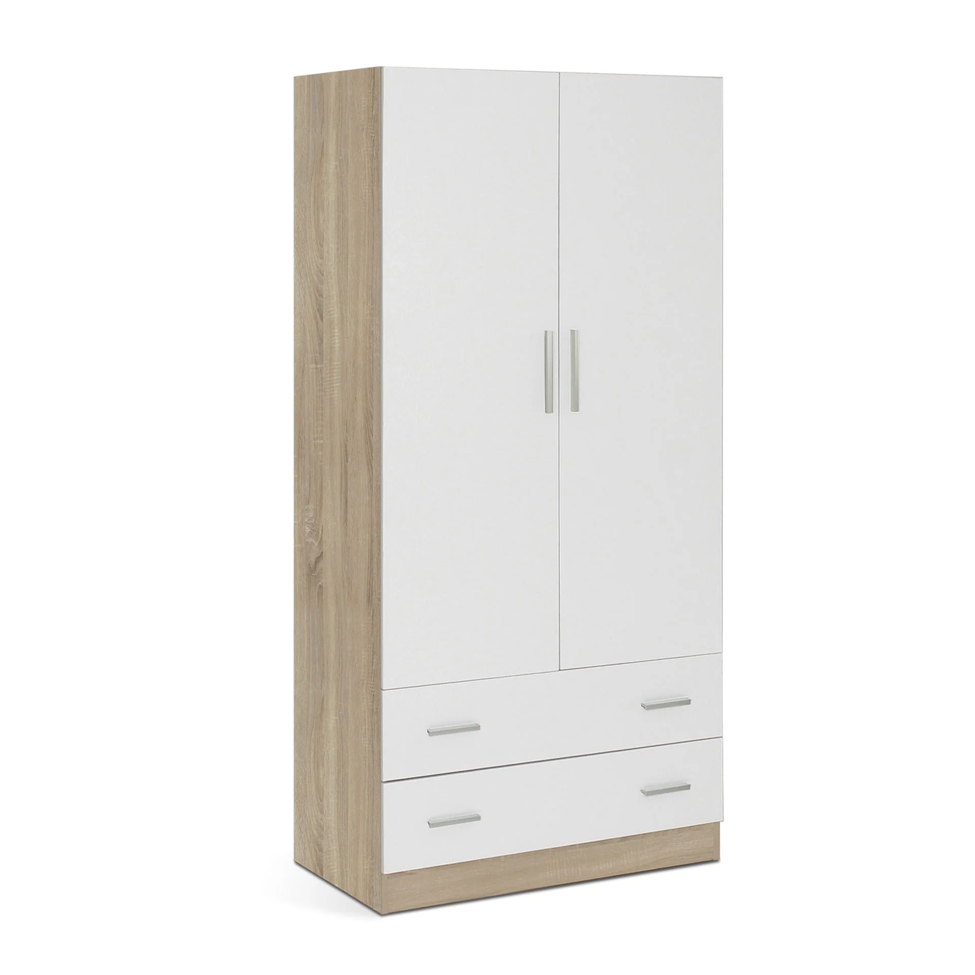 Bram 2 Door Wardrobe with 2 Drawers - Oak + White - Image 7