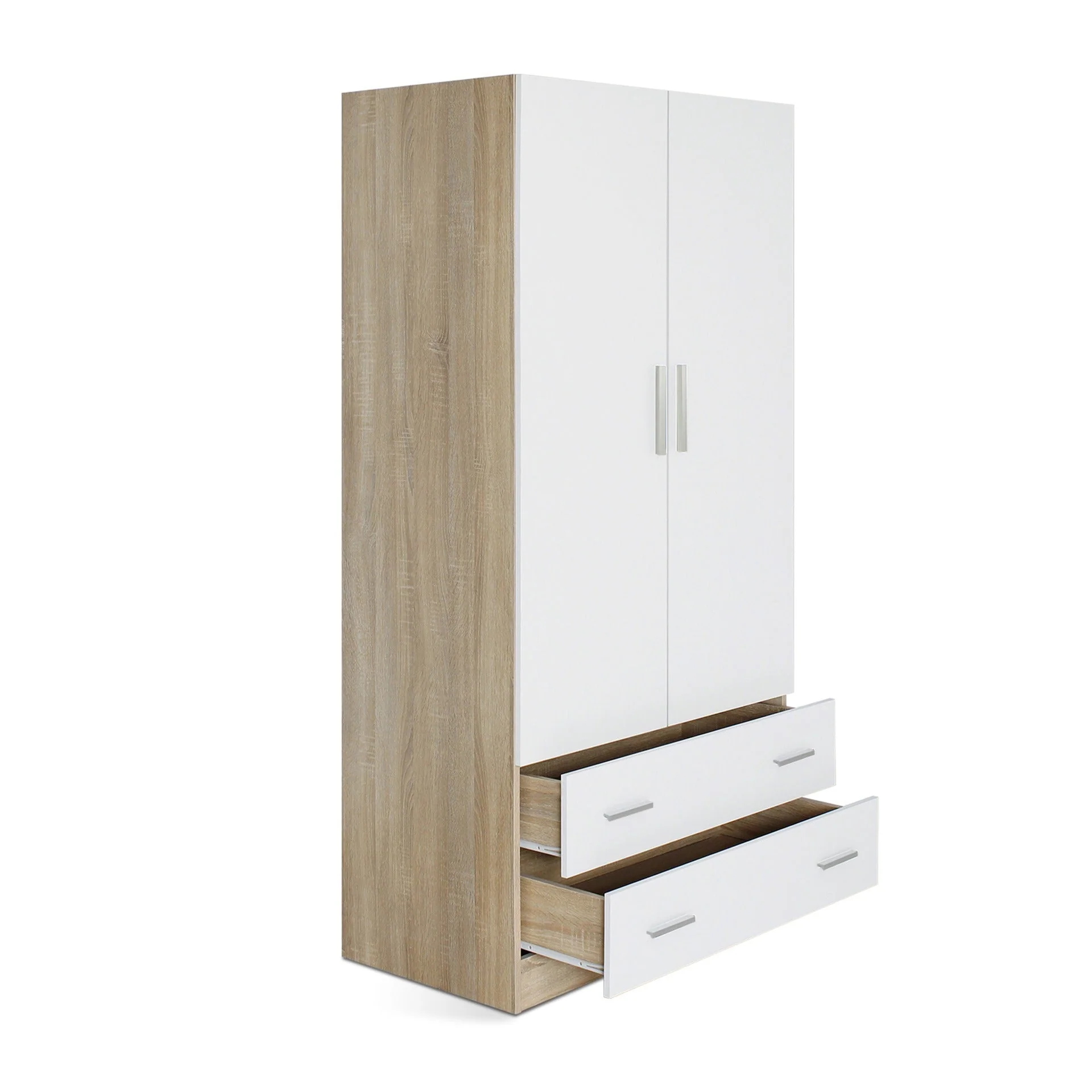 Bram 2 Door Wardrobe with 2 Drawers - Oak + White - Image 9