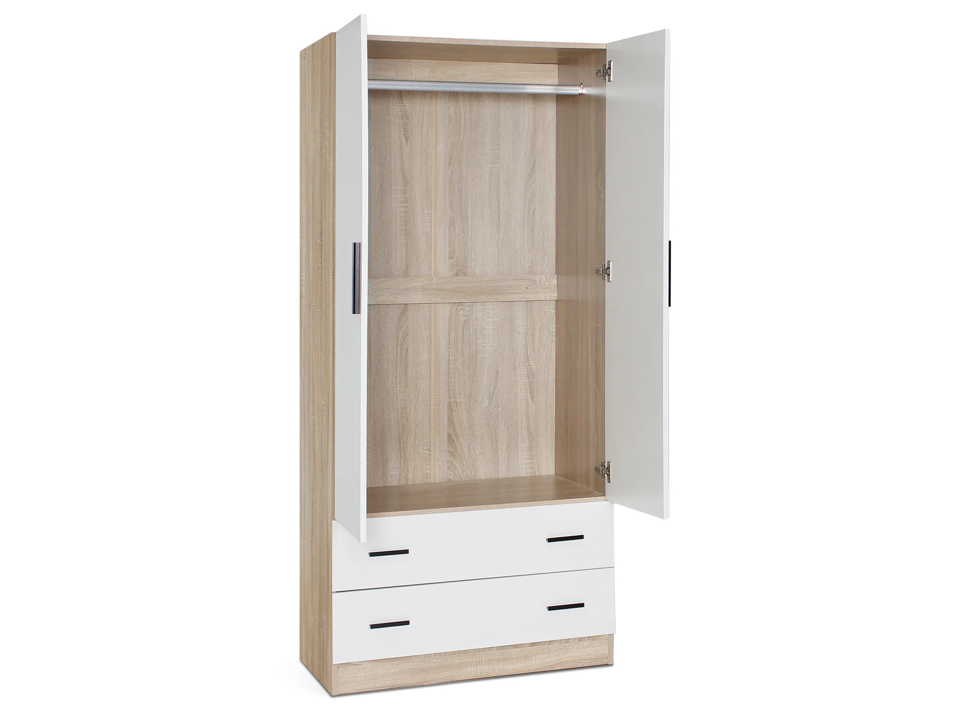 Bram 2 Door Wardrobe with 2 Drawers - Oak + White - Image 5