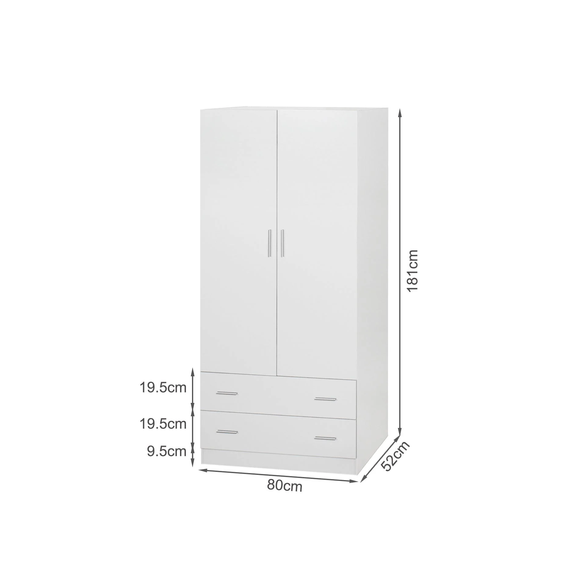 Bram 2 Door Wardrobe with 2 Drawers - White - Image 14