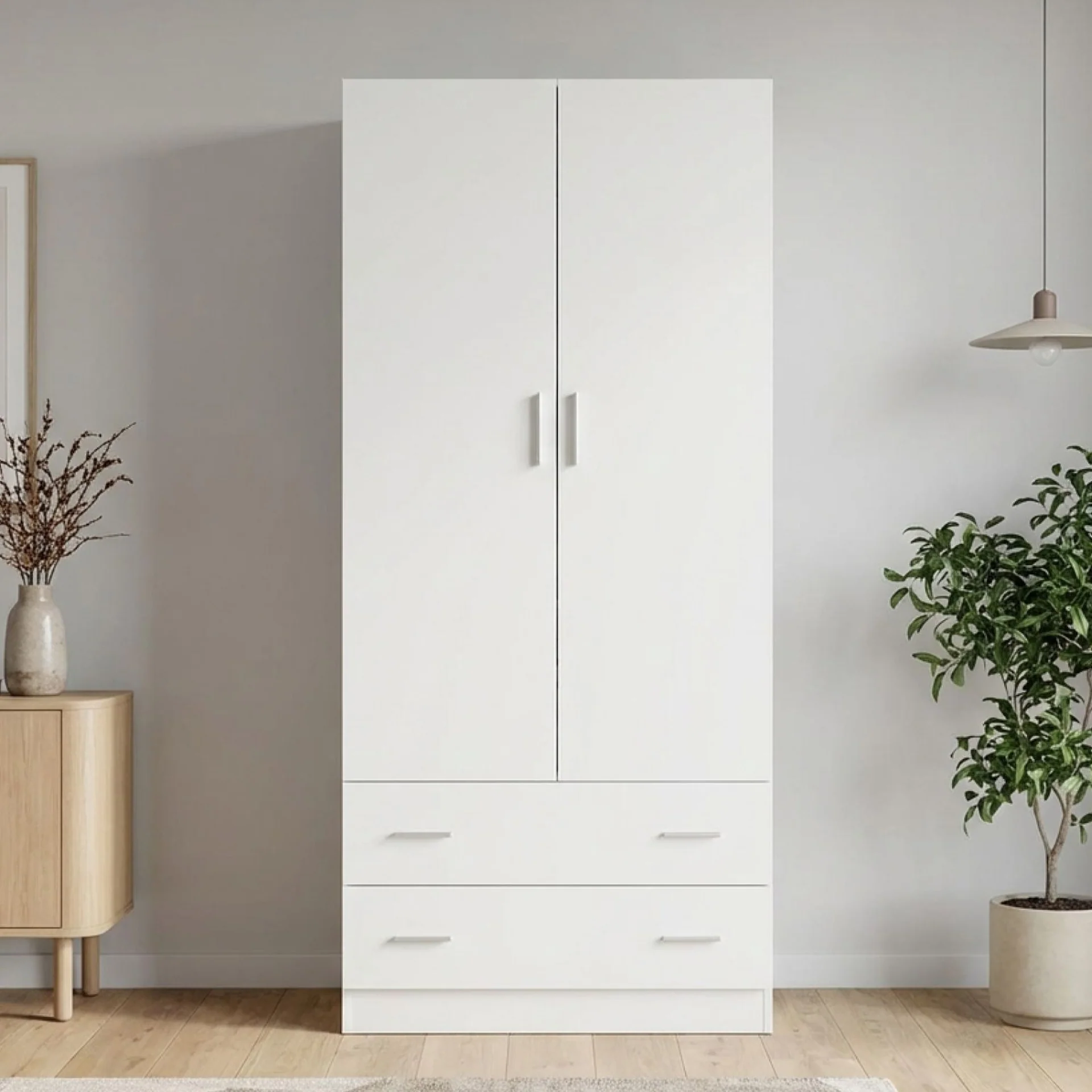 Bram 2 Door Wardrobe with 2 Drawers - White - Image 5