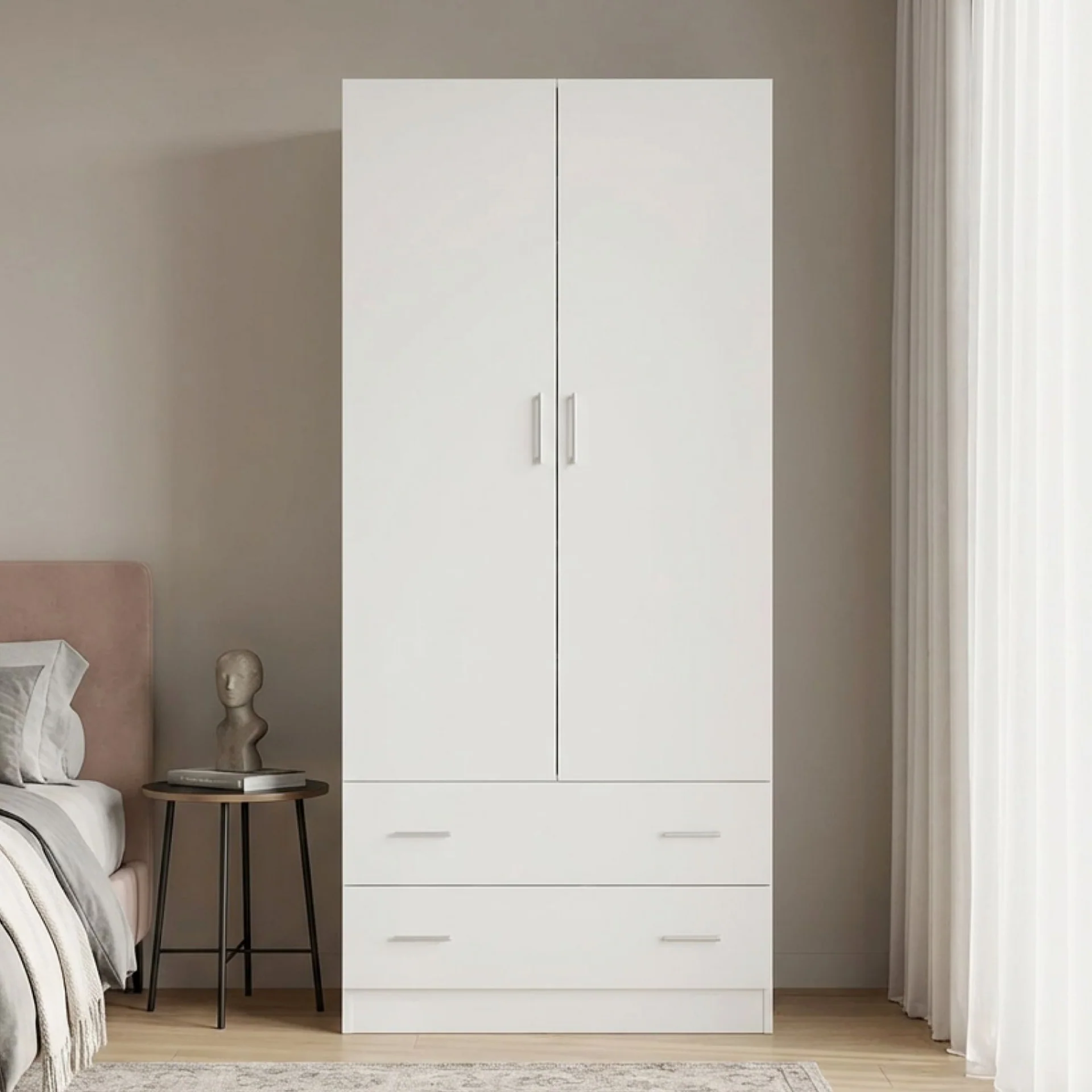 Bram 2 Door Wardrobe with 2 Drawers - White - Image 6