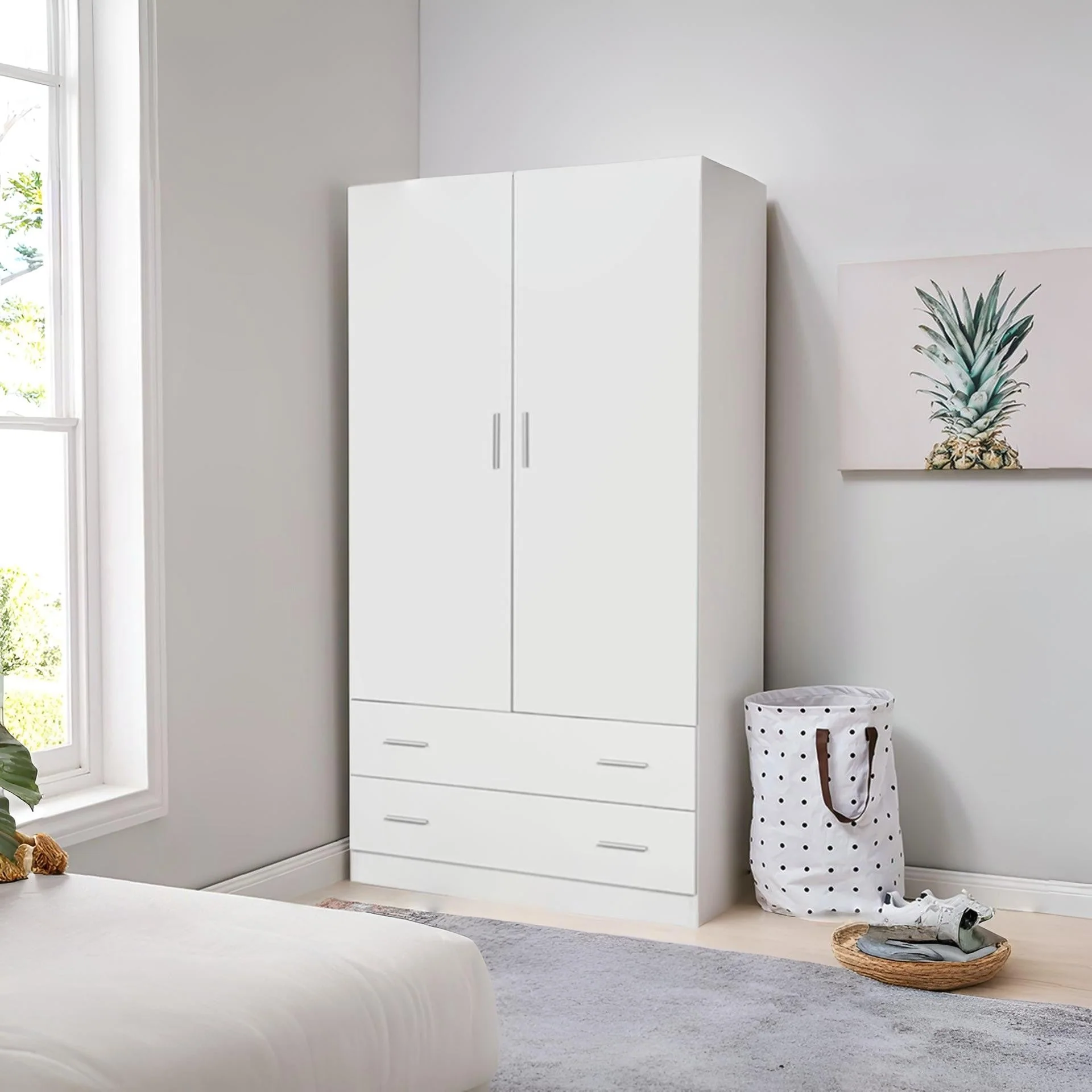 Bram 2 Door Wardrobe with 2 Drawers - White - Image 7
