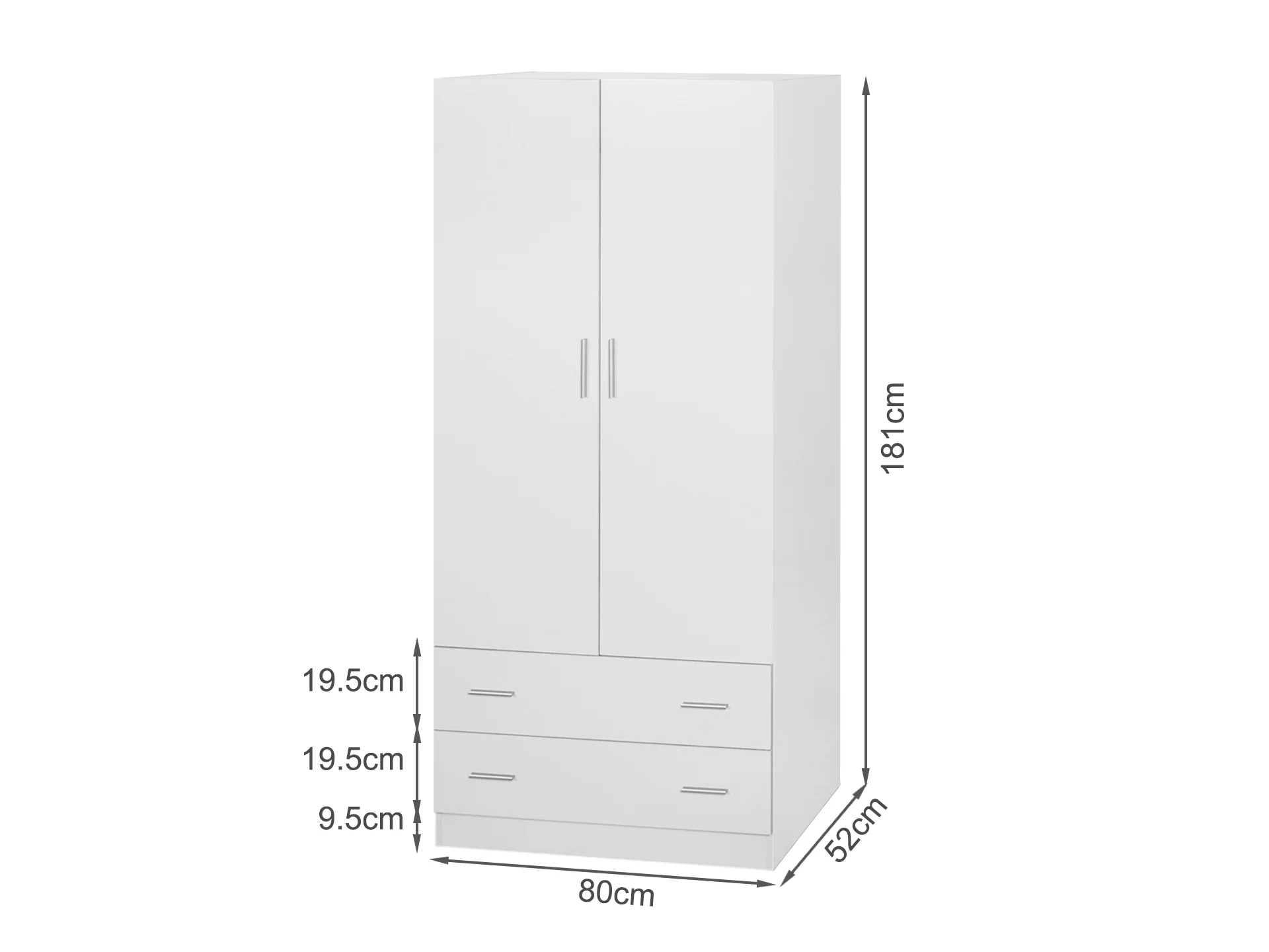 Bram 2 Door Wardrobe with 2 Drawers - White - Image 8