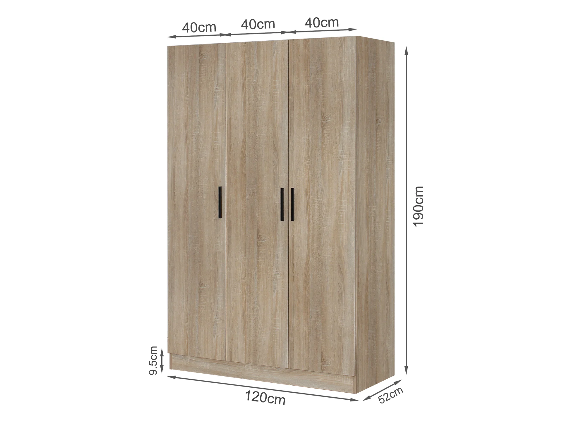 Bram 3 Door Wardrobe Cabinet - Oak - Image 2