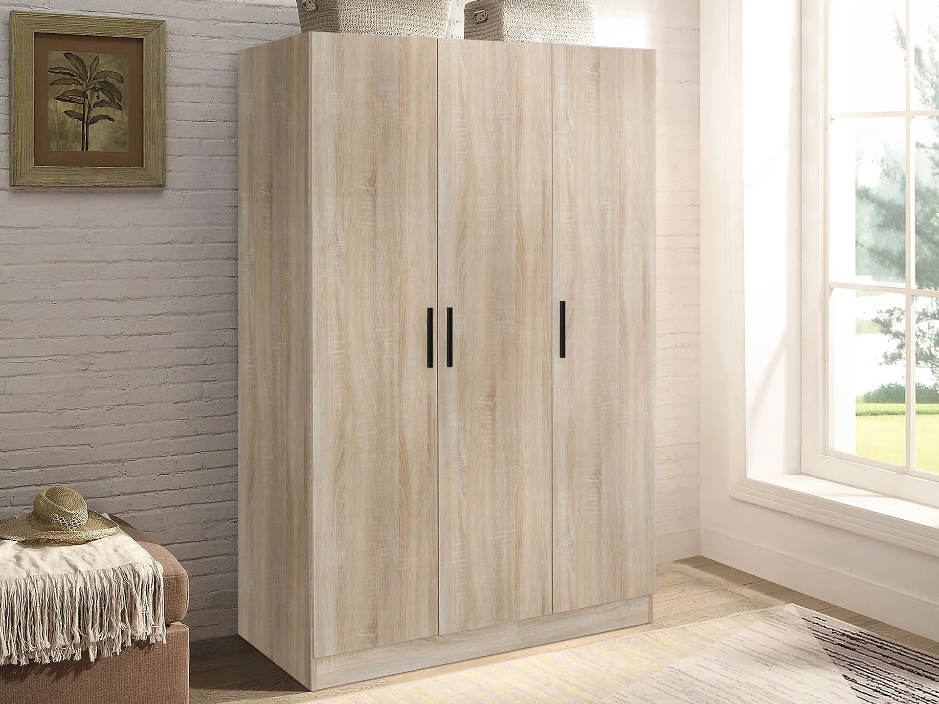 Bram 3 Door Wardrobe Cabinet - Oak - Image 3