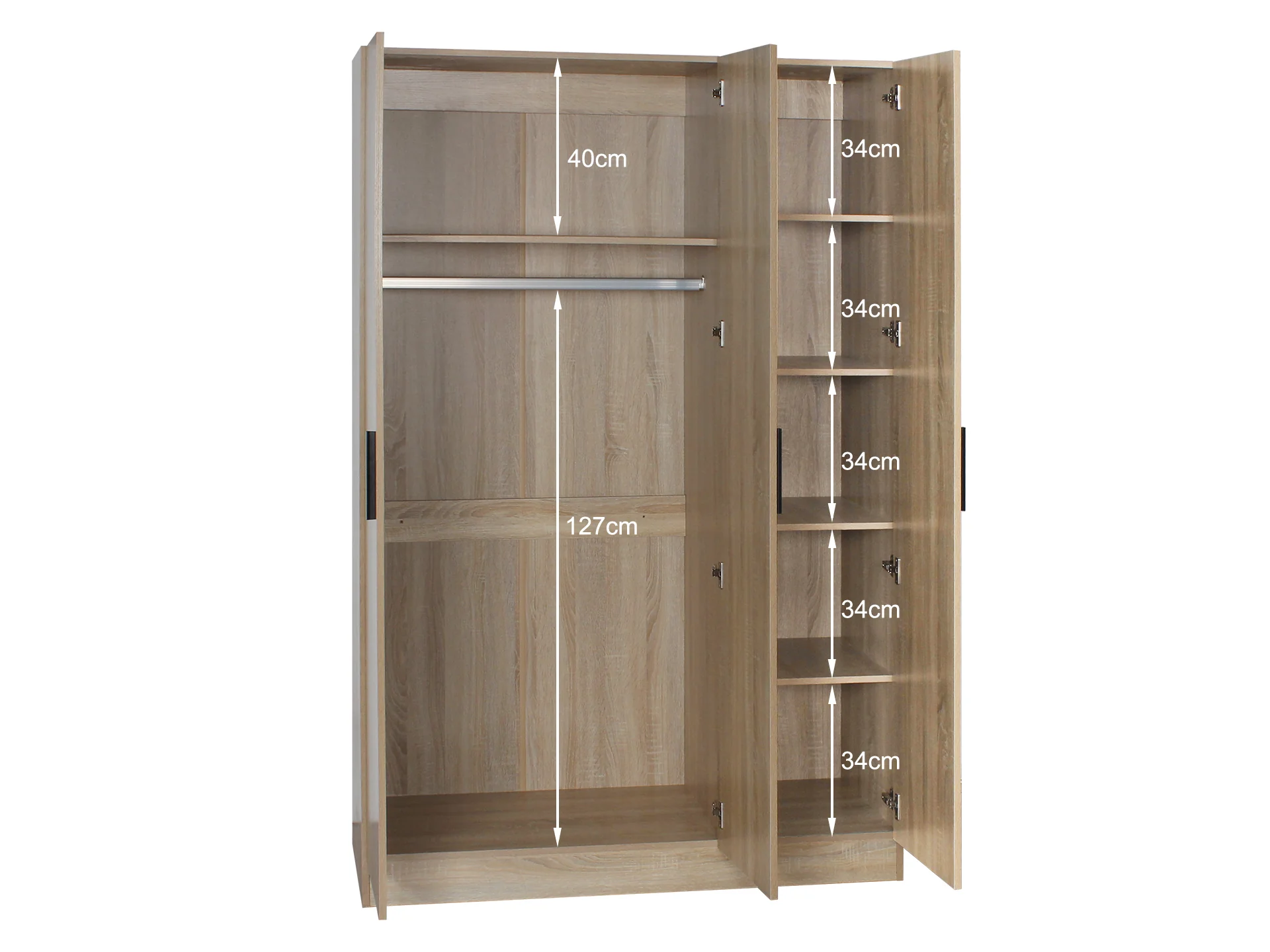 Bram 3 Door Wardrobe Cabinet - Oak - Image 7