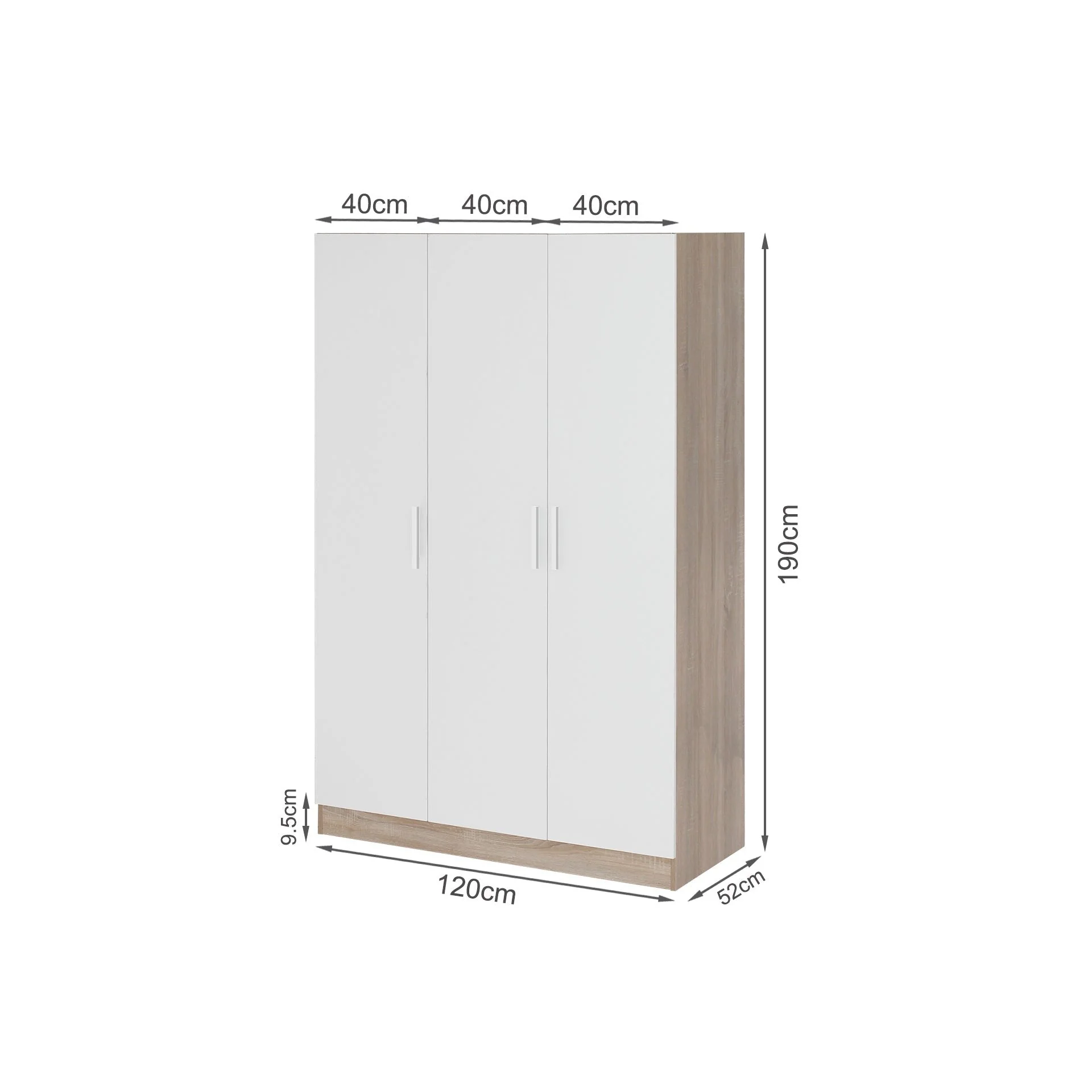 Bram 3 Door Wardrobe Cabinet - Oak + White - Image 10
