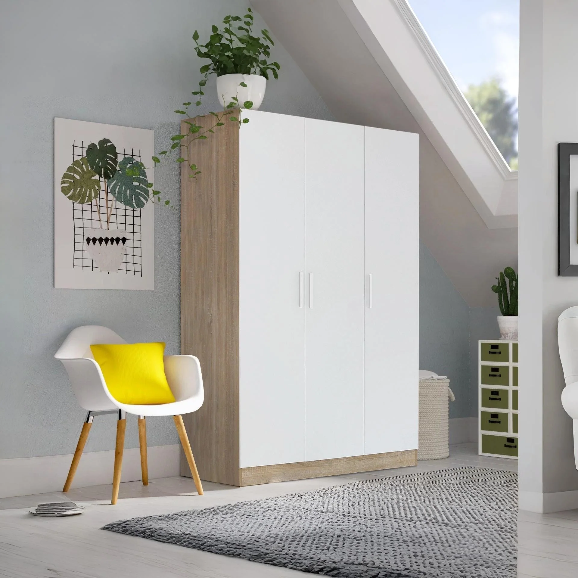 Bram 3 Door Wardrobe Cabinet - Oak + White - Image 3