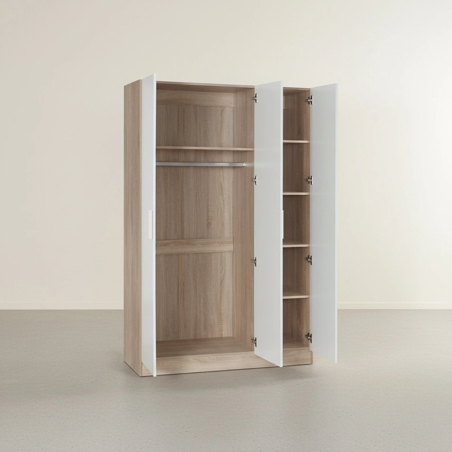Bram 3 Door Wardrobe Cabinet - Oak + White - Image 8