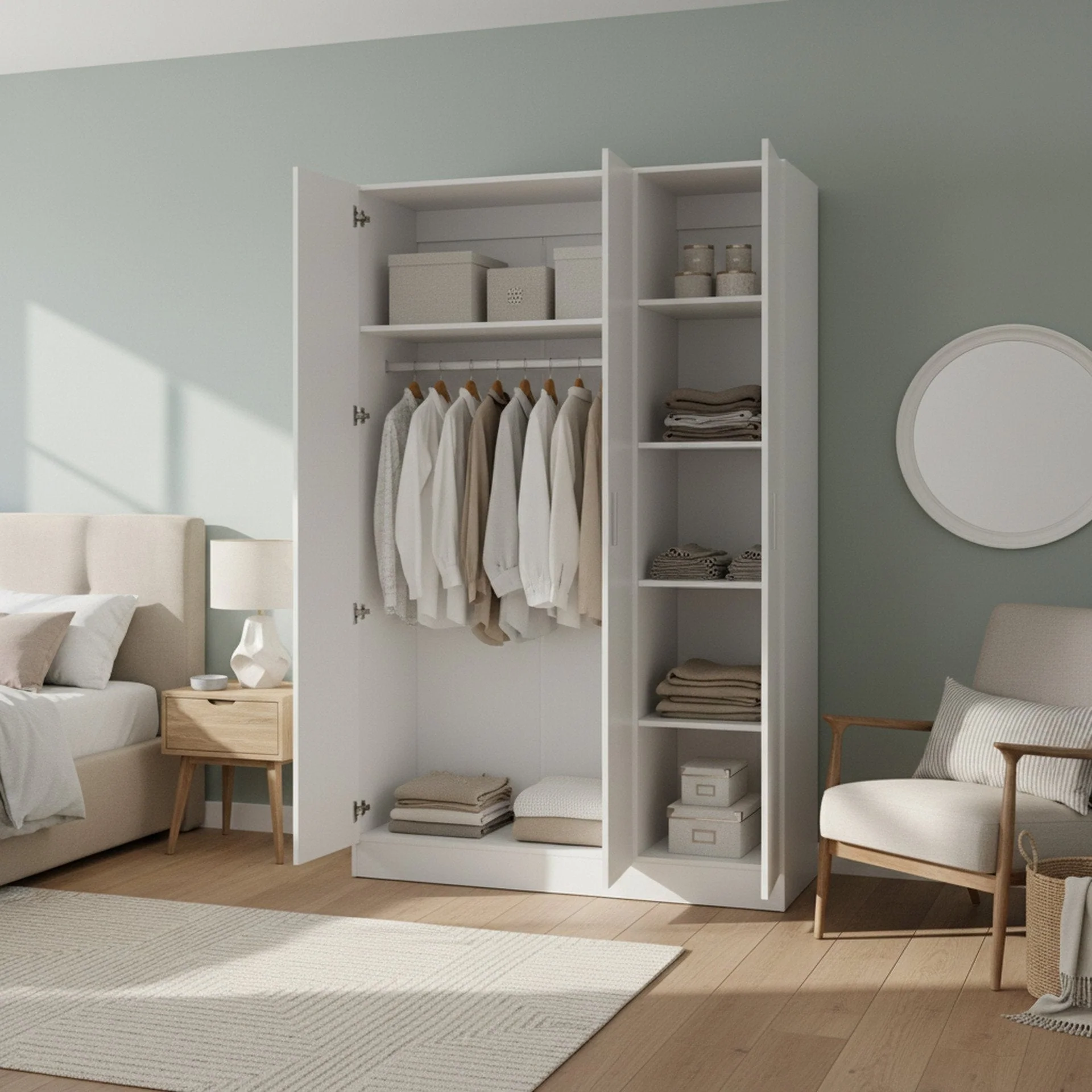 Bram 3 Door Wardrobe Cabinet - White - Image 3
