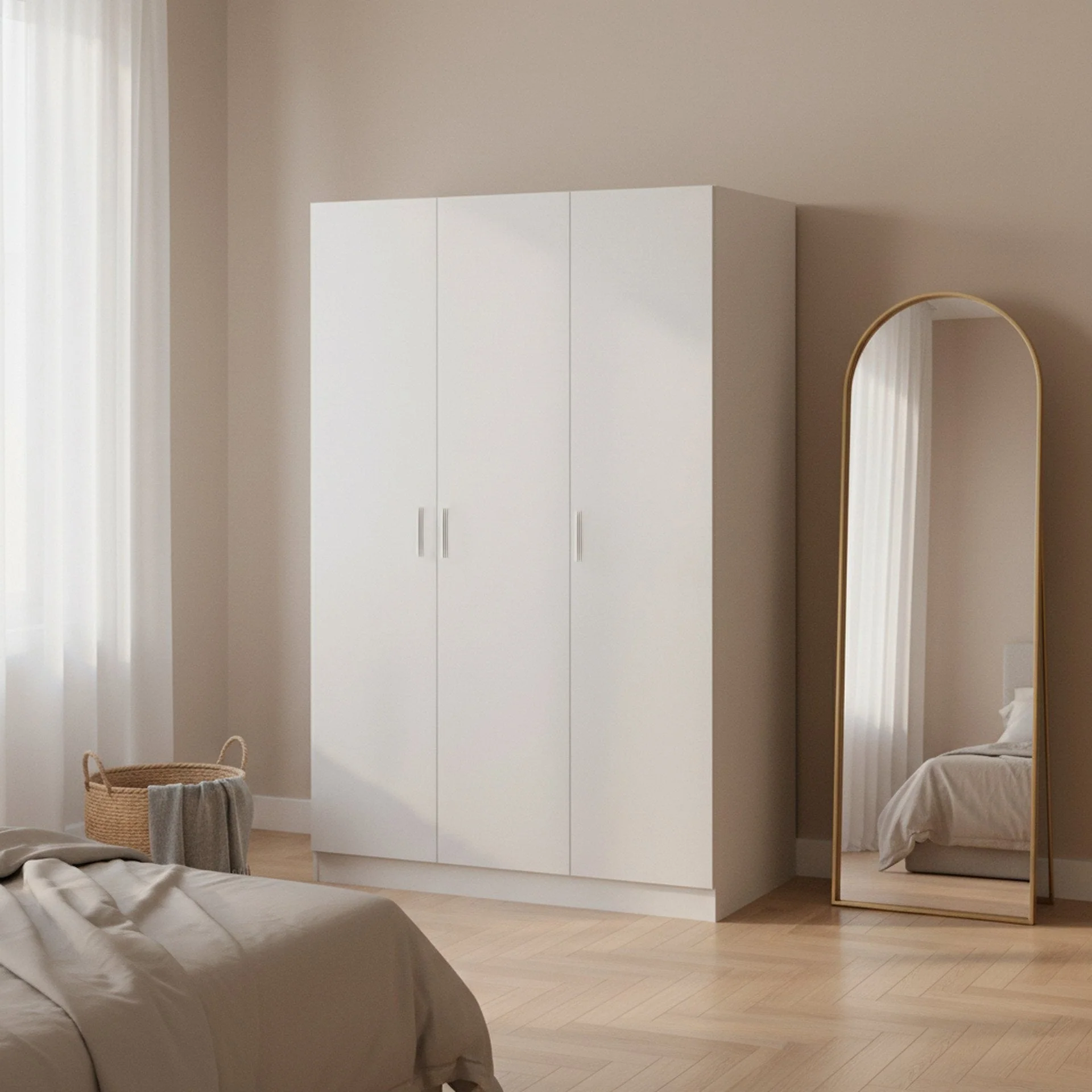 Bram 3 Door Wardrobe Cabinet - White - Image 4