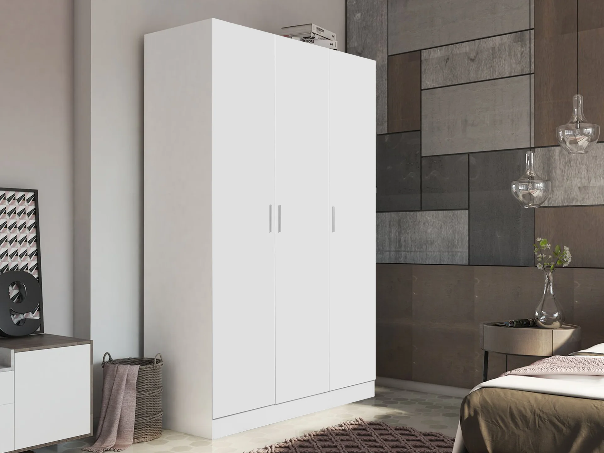 Bram 3 Door Wardrobe Cabinet - White - Image 2