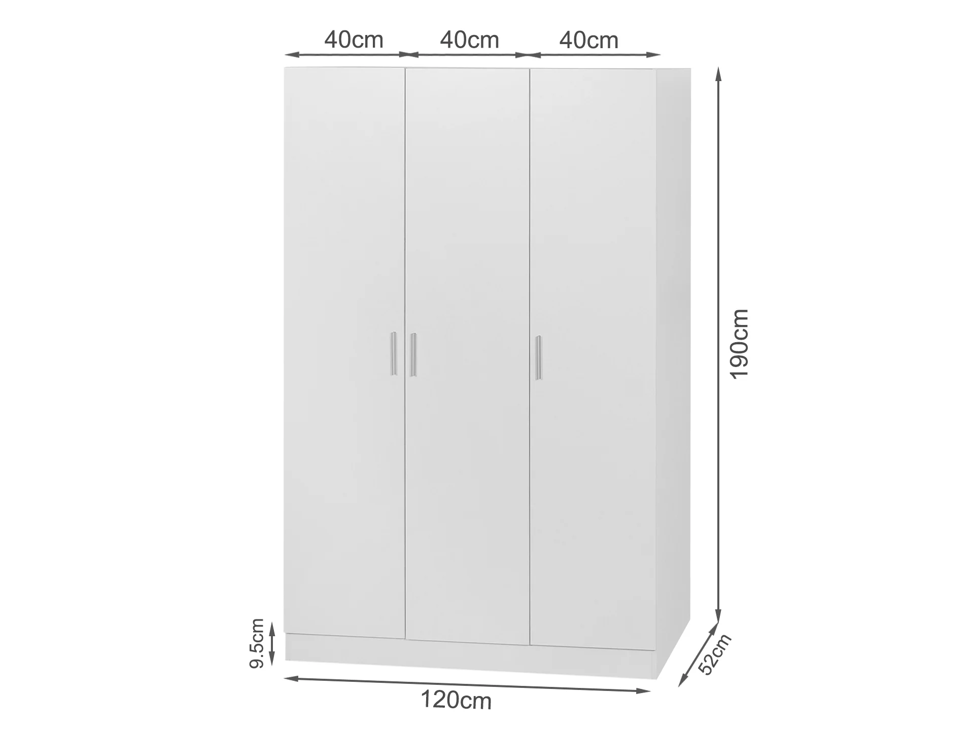 Bram 3 Door Wardrobe Cabinet - White - Image 6