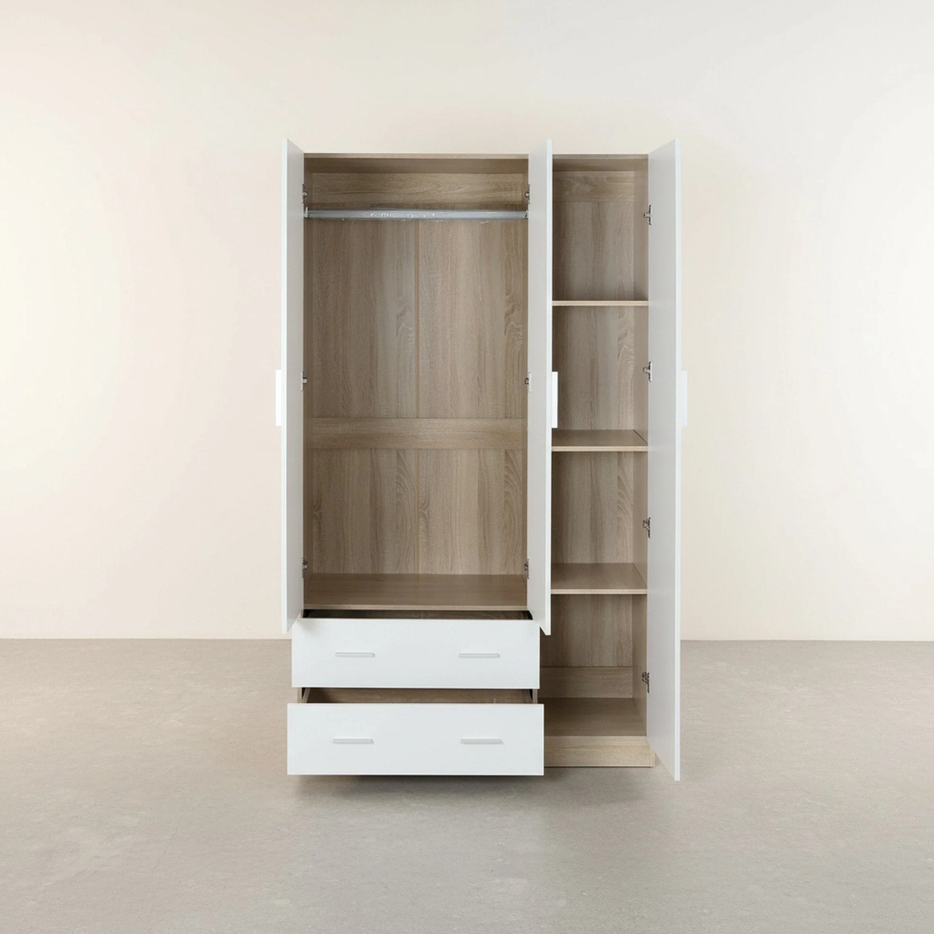 Bram 3 Door Wardrobe Cabinet with Mirror - Oak + White - Image 10
