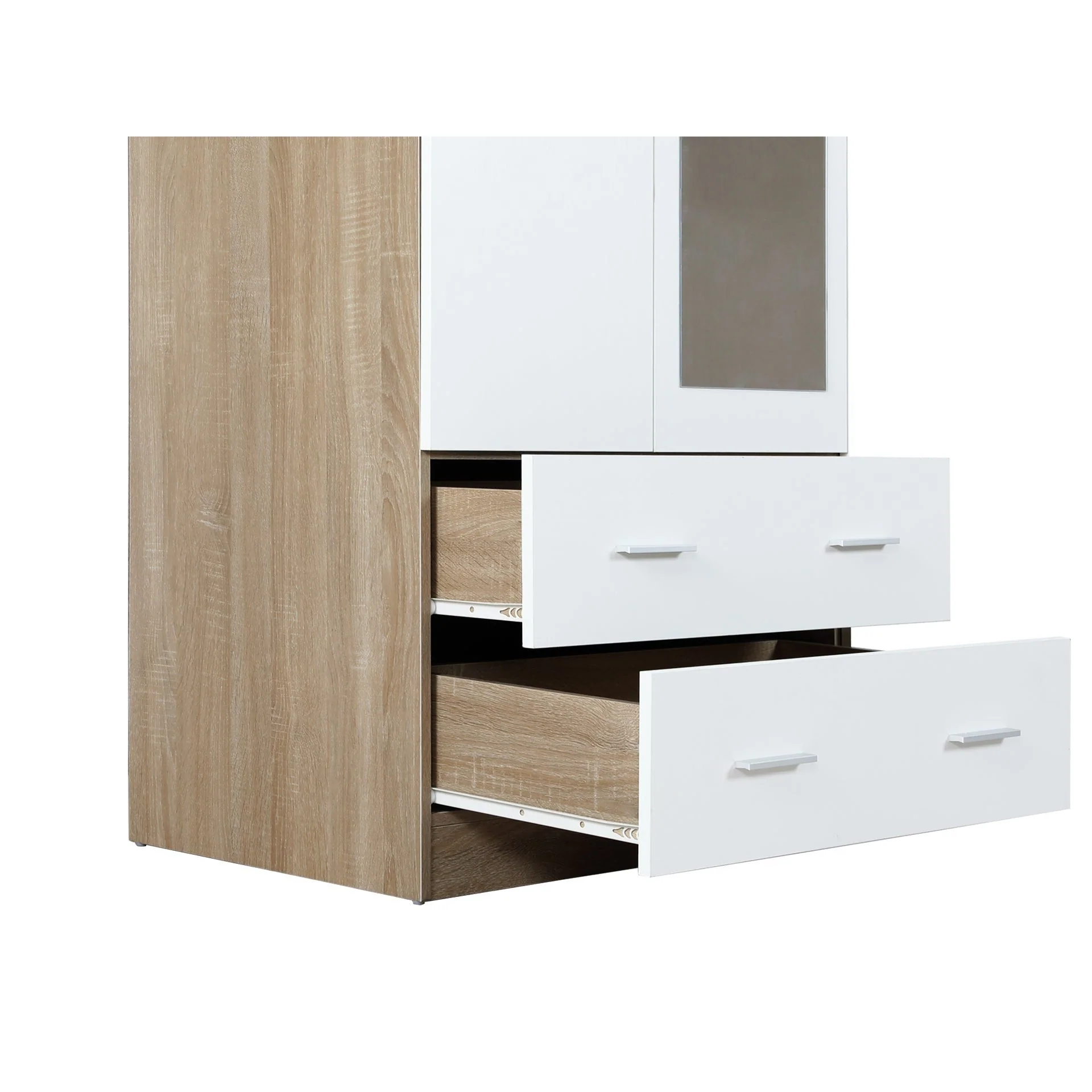 Bram 3 Door Wardrobe Cabinet with Mirror - Oak + White - Image 11