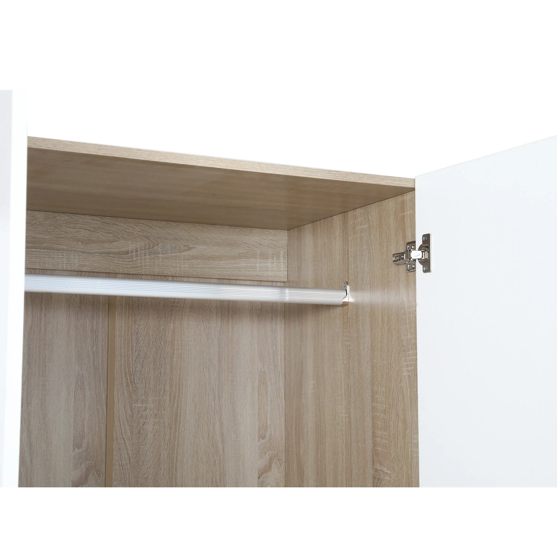Bram 3 Door Wardrobe Cabinet with Mirror - Oak + White - Image 13