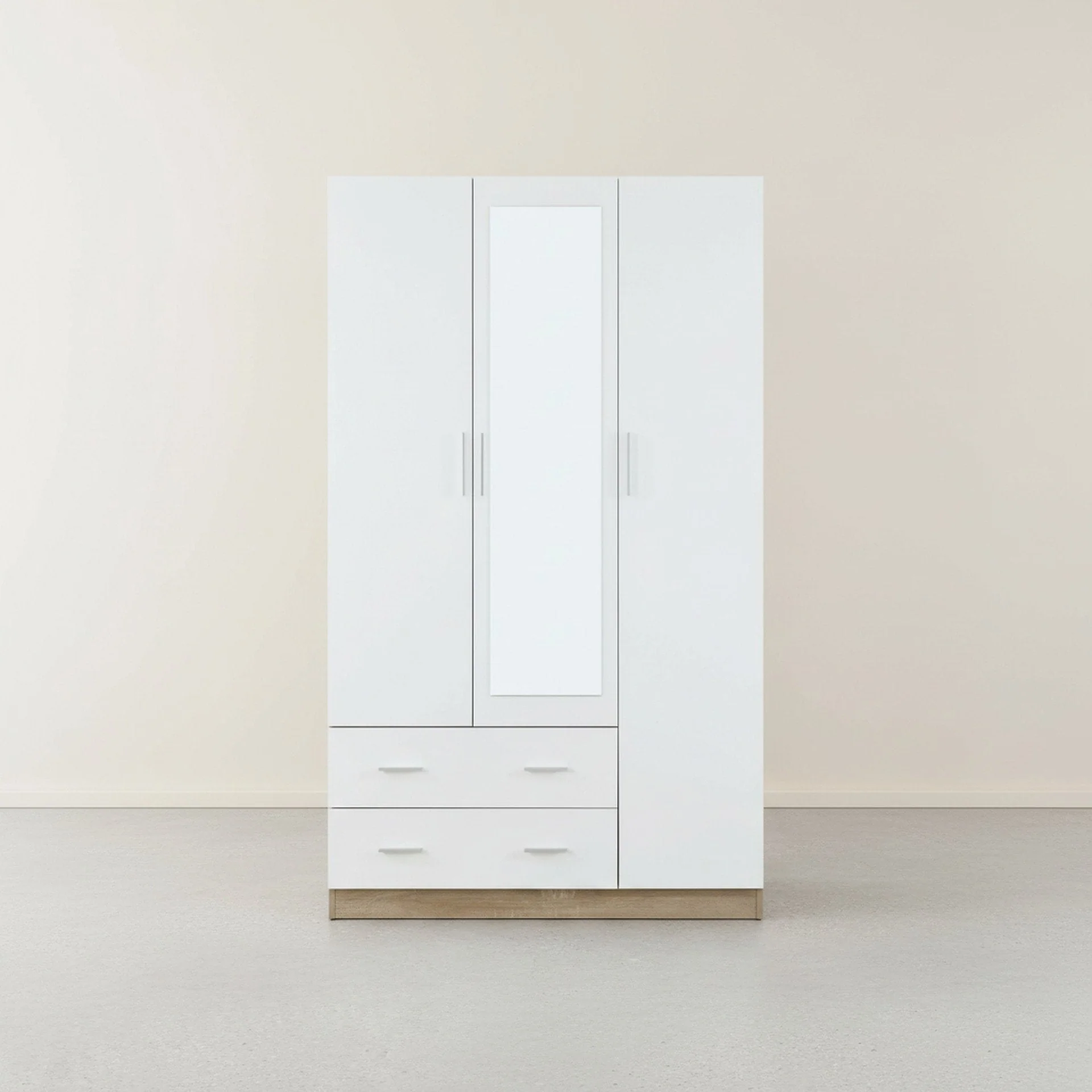 Bram 3 Door Wardrobe Cabinet with Mirror - Oak + White - Image 8