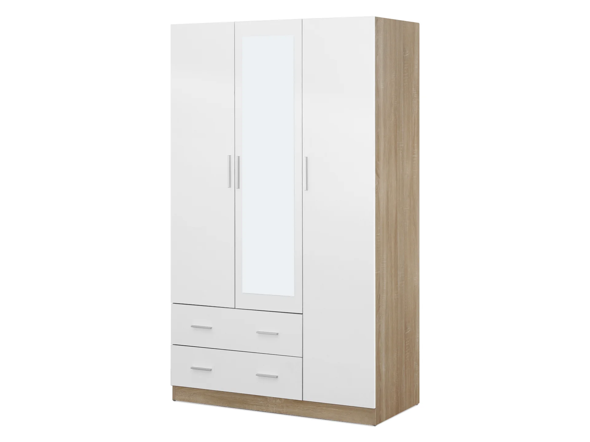 Bram 3 Door Wardrobe Cabinet with Mirror - Oak + White - Image 4
