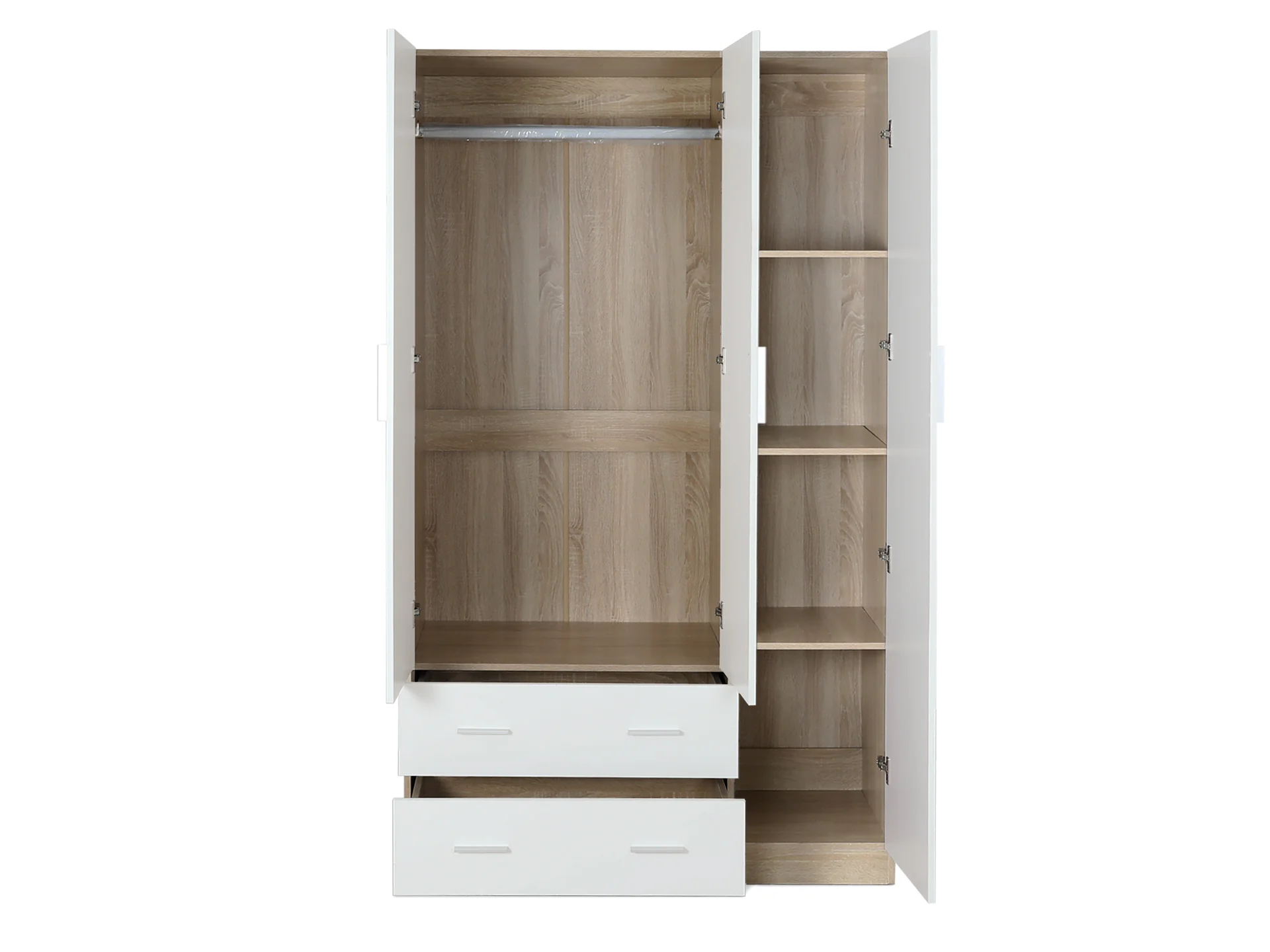 Bram 3 Door Wardrobe Cabinet with Mirror - Oak + White - Image 5